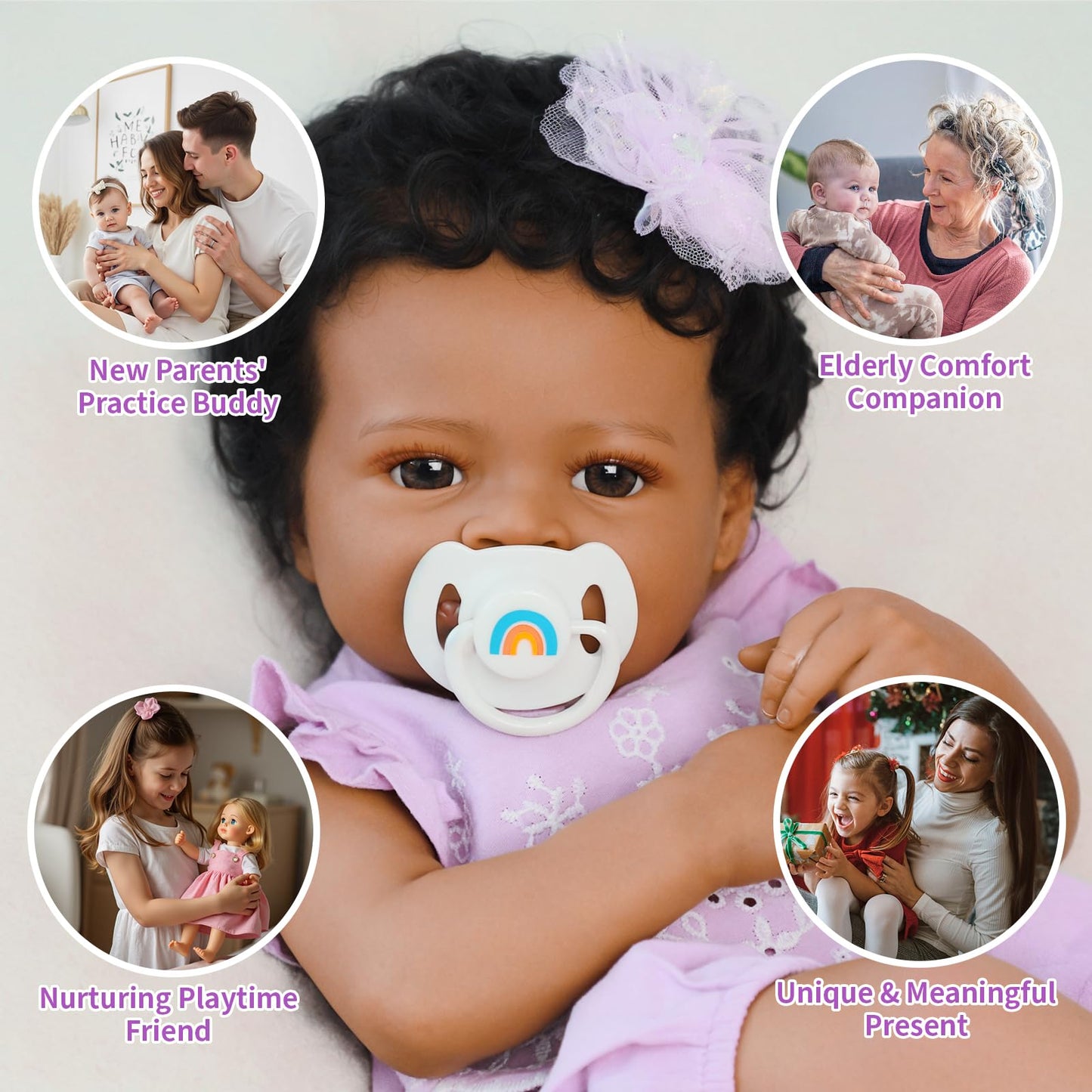 SCOM Lifelike Reborn Baby Dolls-20 Inch Realistic Newborn Baby Girl with Full Soft Vinyl Body, African American Doll Silicone Girl with Complete Accessories, Best Gift for Kids Age 3+ Pretend Play