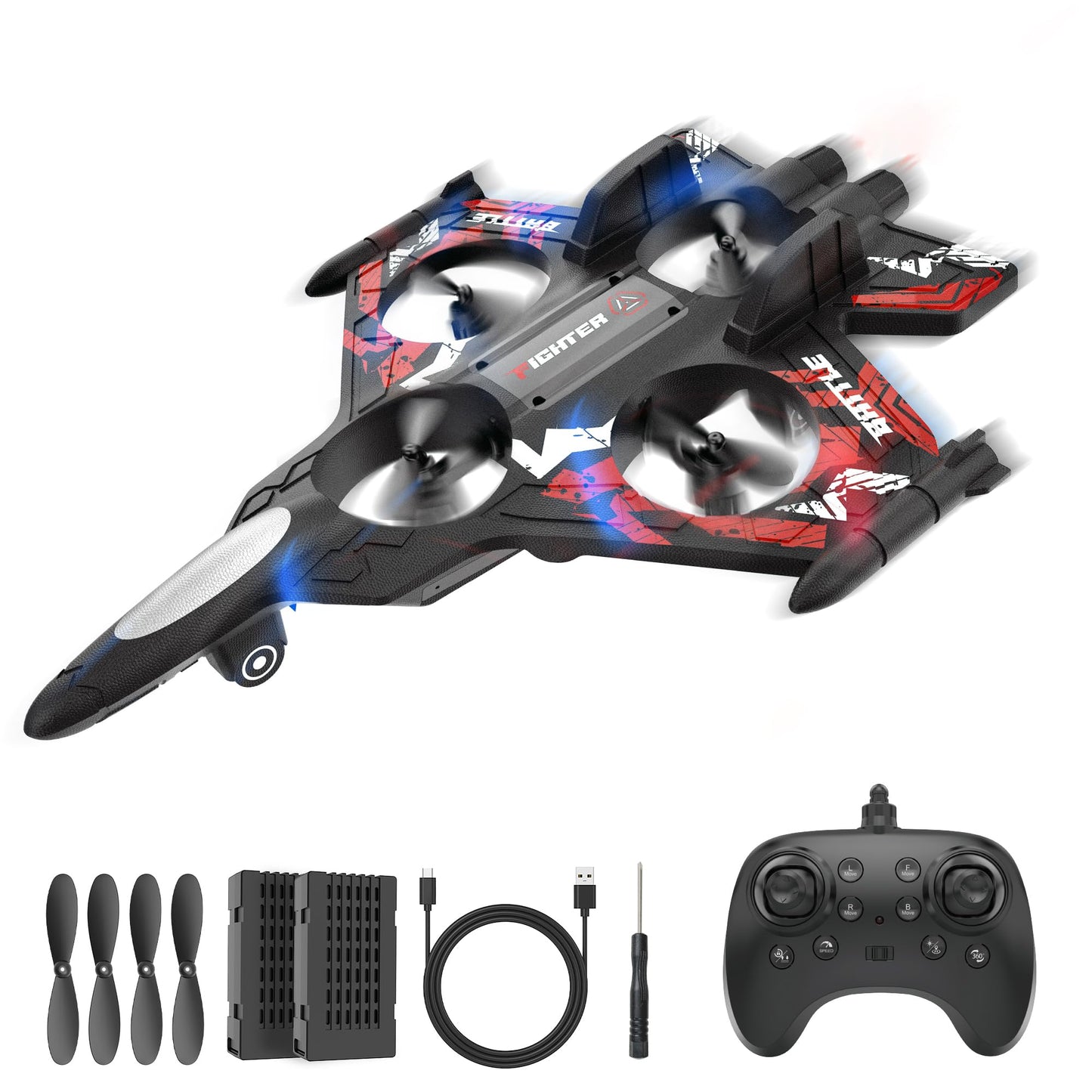 BEZGAR Drones for Kids | 2.4GHZ RC Plane | Remote Control Airplane, Mini Stunt Plane Helicopter, 360° Flip Fighter Jet Toy with Colorful LED Navigation Lights Red, Toys for ages 8-13