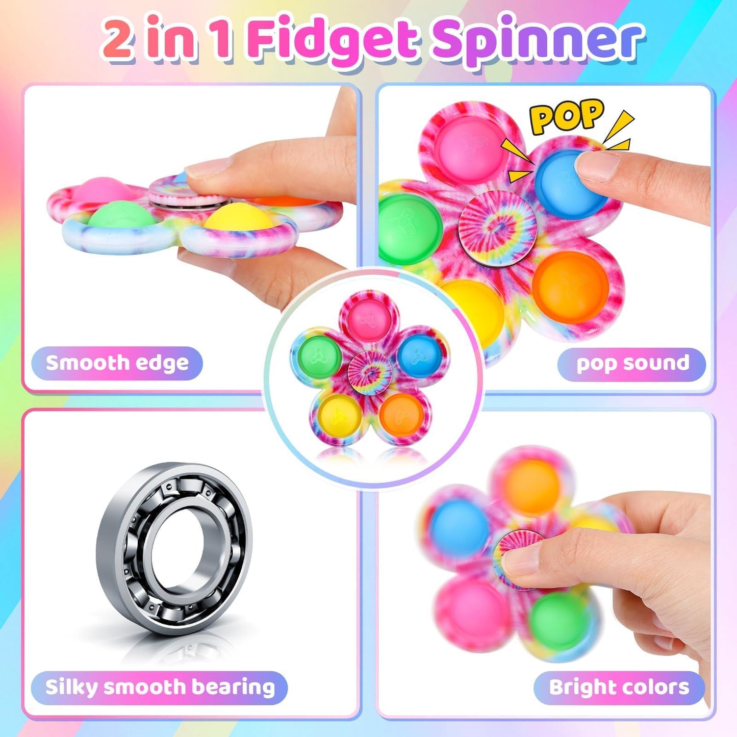 Gigilli 24 Pcs Pop Fidget Spinner Bulk, Treasure Box Toys for Classroom Prizes ADHD, Mini Sensory Fidget Toys for Kids Adults, Party Favors Goodie Bag Stuffers Gifts for Kids