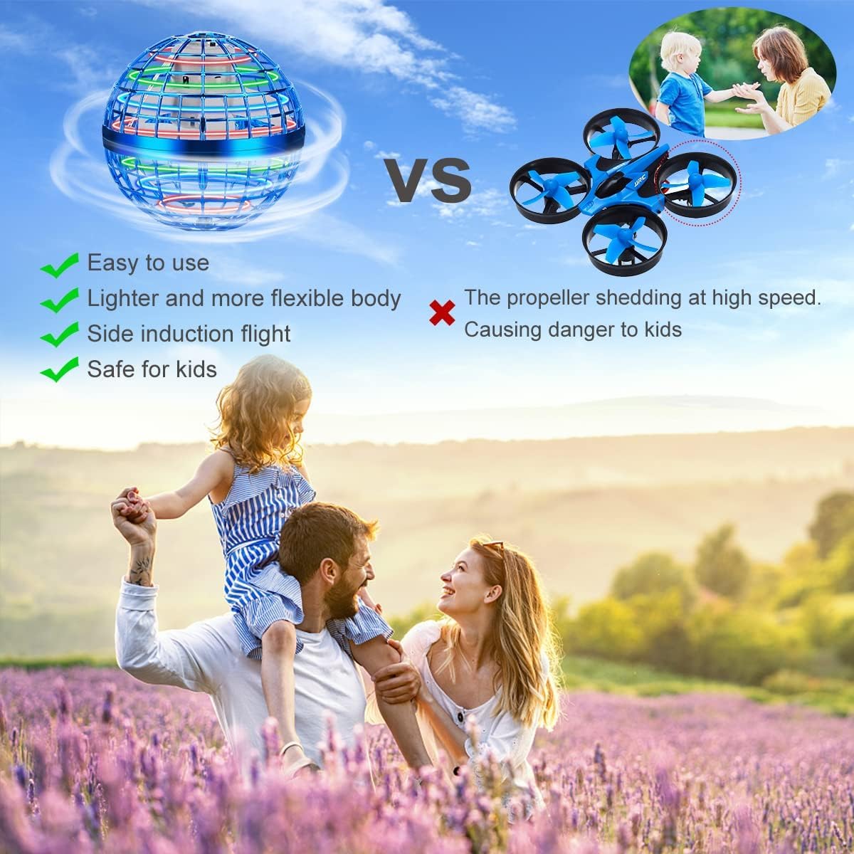 Junywell Flying Orb Ball Toys, Hand Controlled Flying Orb Magic Ball, RGB Led Lights Boomerang Spinner, Drone Cool Toys for 6 7 8 9 10 11 12+ Years Old Boy Girls Birthday 2-Pack