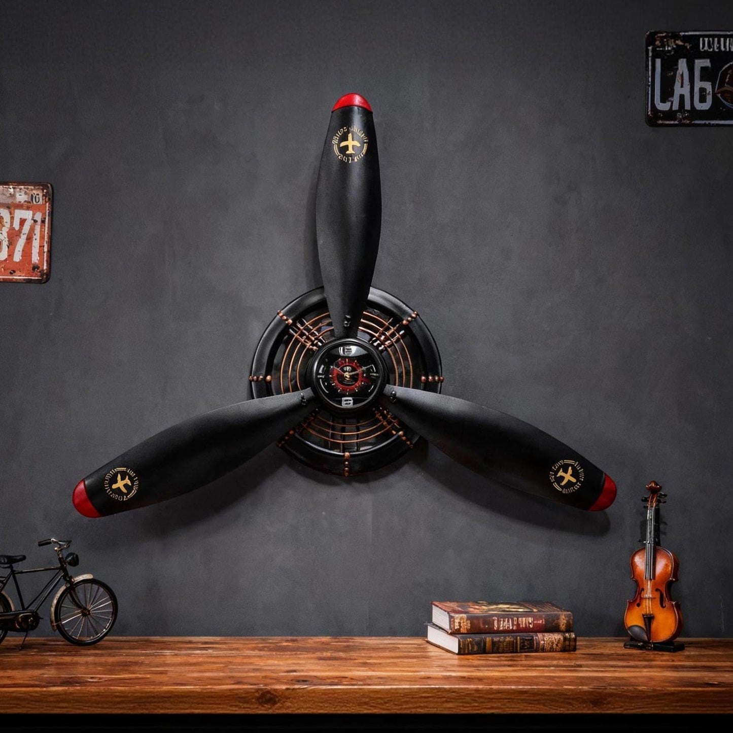 GLOWMIRTH Airplane Wall Art,Aviation Décor,Unique Wall Sculptures,Pilot Gifts,Steampunk Metal Art for Kitchen, Bedroom, Living Room,Cool Clocks Battery Operated,Black