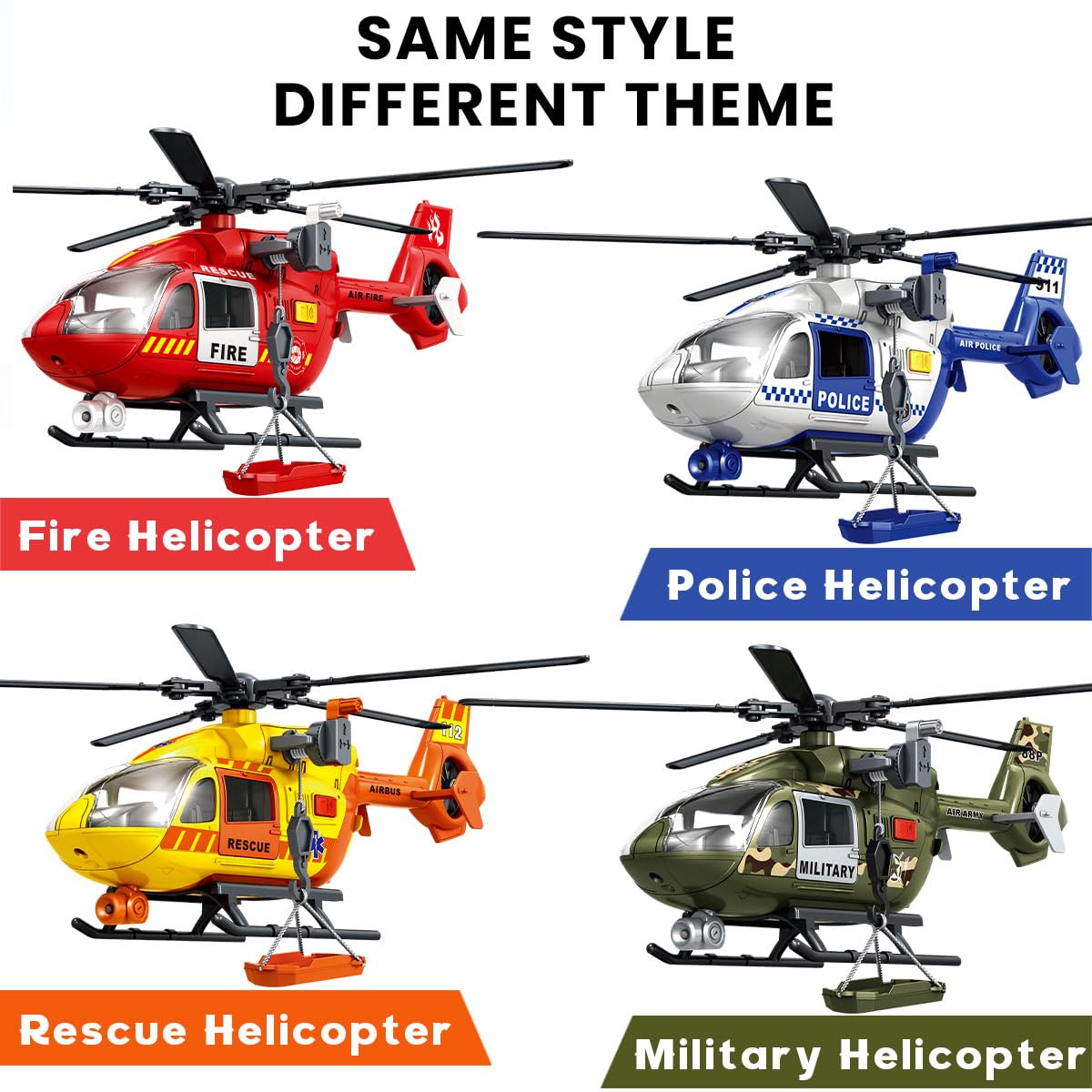 CSDCSD Kids Toys for 3 4 5 6 7 Years Old Boys, Large Helicopter Toy,Police Toys Crane Toy with Lights and Sounds,with Cargo Basket,Toddlers Gifts