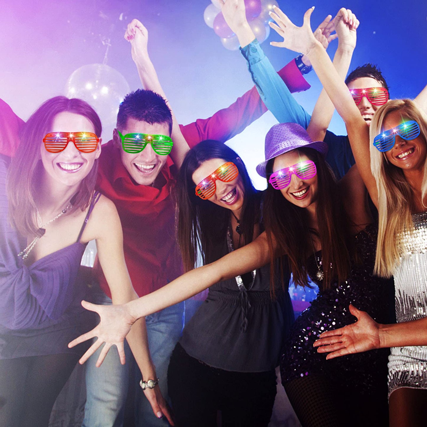 SHQDD 64Pack LED Glasses 5 Colors Light Up Glasses,Glow In The Dark Party Supplies, Shutter Shades Glow Sticks Glasses Neon Sunglasses Accessories for Kids Adults New Years Eve