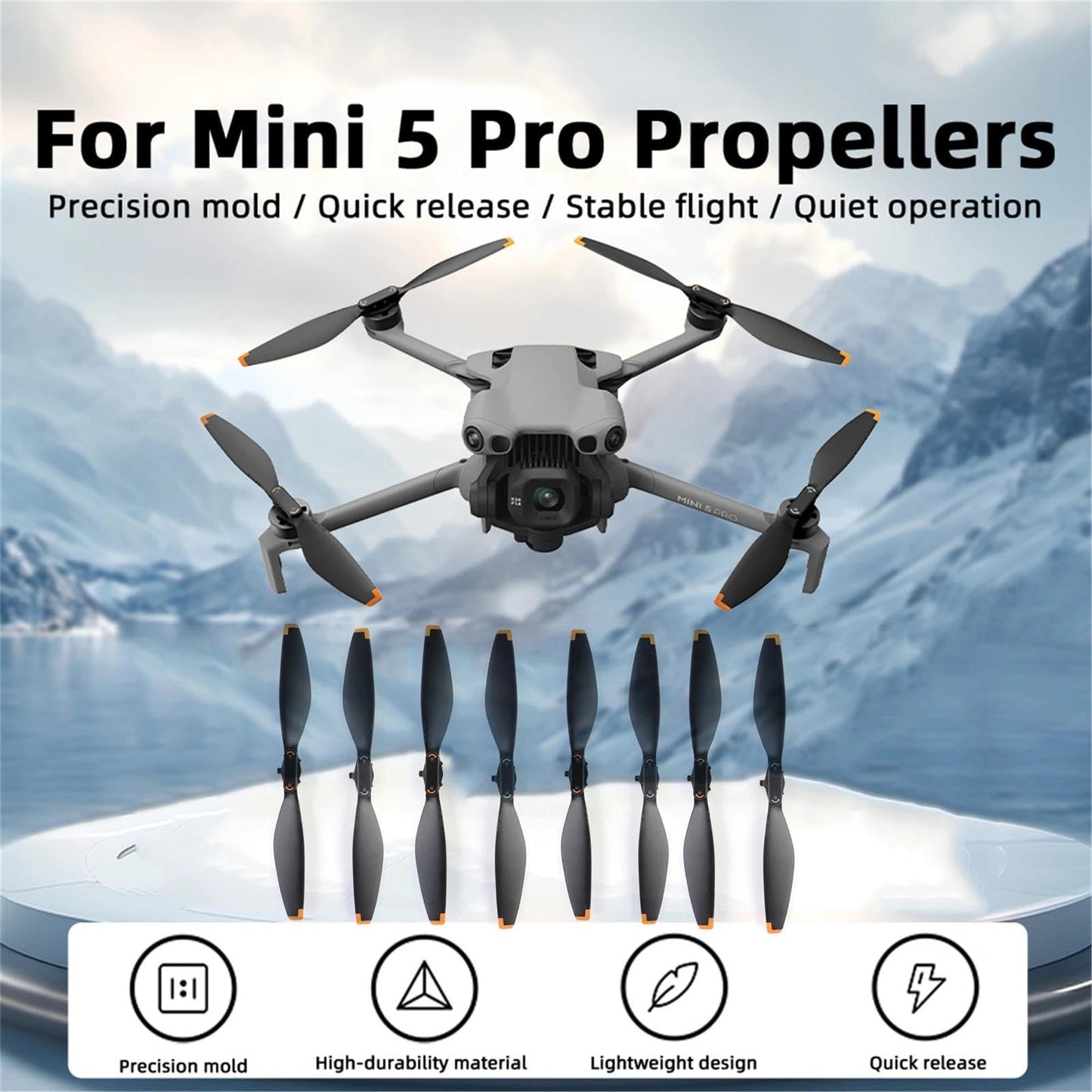 Wtohoby Mini 5 Pro Propellers Guard + 8pcs Propellers for DJI Mini 5 Pro Accessories, Light Weight Anti-Collision Bumper Crash Cover Ring, Quick-Release 6028F Blades Wing Propeller Replacement