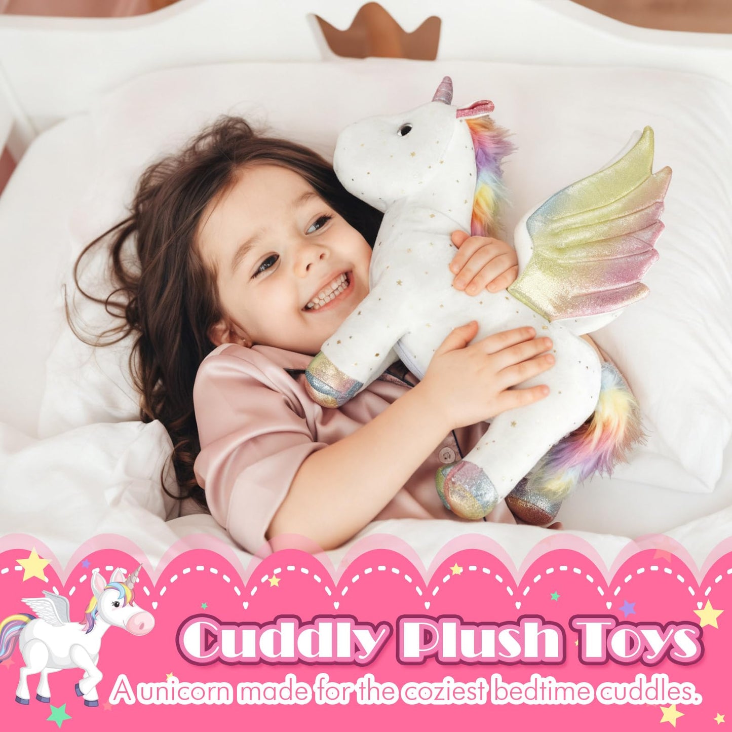 Hollowfly 5 Pcs Fly Unicorns Plush Toy Gift Set 15.7" Mom Unicorns with 4 Cute Babies Stuffed Animal in Zippered Back Nurturing Plushies Toy Set for Kid Adults Birthday Party Favors Gifts