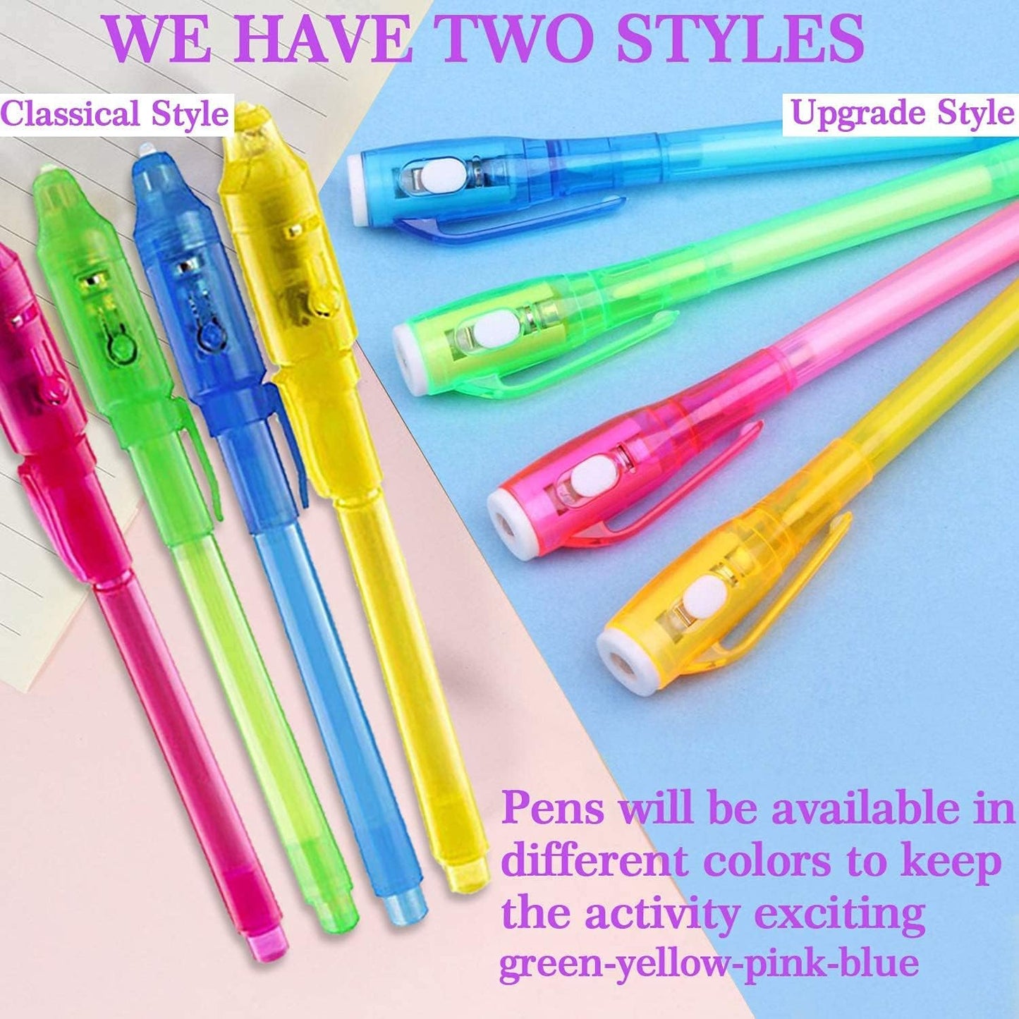 iGeeKid 24 Pack 2 Style Invisible Ink Pen with UV Black Light Secret Spy Pens for Secret Messages, Magic Disappearing Ink Markers School Supplies Kids Party Favors Boy Girl Exchang Patriotic