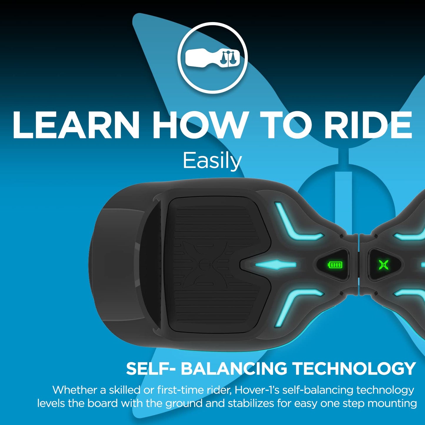 Hover-1 i100 Electric Self Balancing Scooter - 7MPH Top Speed, 6 Mile Range, 5HR Full-Charge, Built-In Bluetooth Speaker, Rider Modes: Beginner to Expert