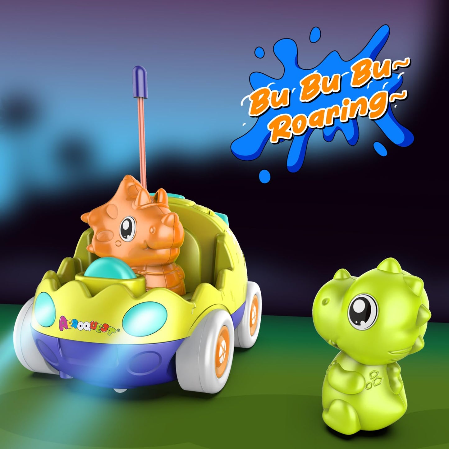 AEROQUEST Remote Control Car for Toddlers Toddler Toys for 18+Months RC Cars with LED Lights & Music Dinosaur Toy for Kids 2 3 4 5 Years Old Birthday Gifts for 3+ Year Old Girls Boys -2 Pack