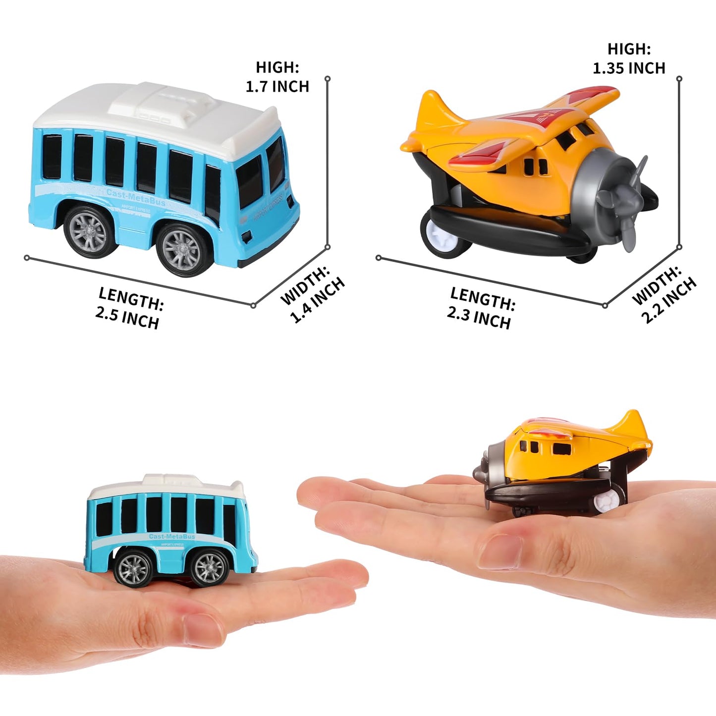 18 Pack Assorted Pull Back Cars and Airplanes Toy Set, Mini Die-cast Metal Friction Powered Vehicles Toy for Kids Boys Girls