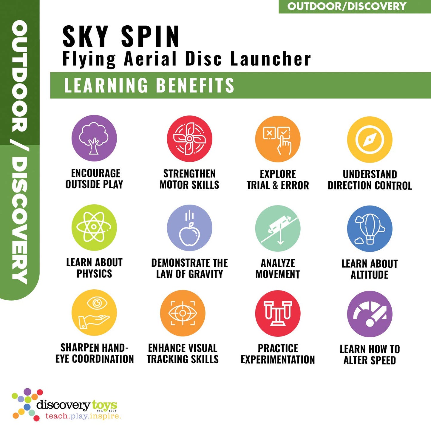 Discovery Toys Sky Spin Flying Aerial Disc Launcher | 2 Large Wings Kid-Powered Learning | STEM Toy Early Childhood Development 6 Years and Up | Summer Toy