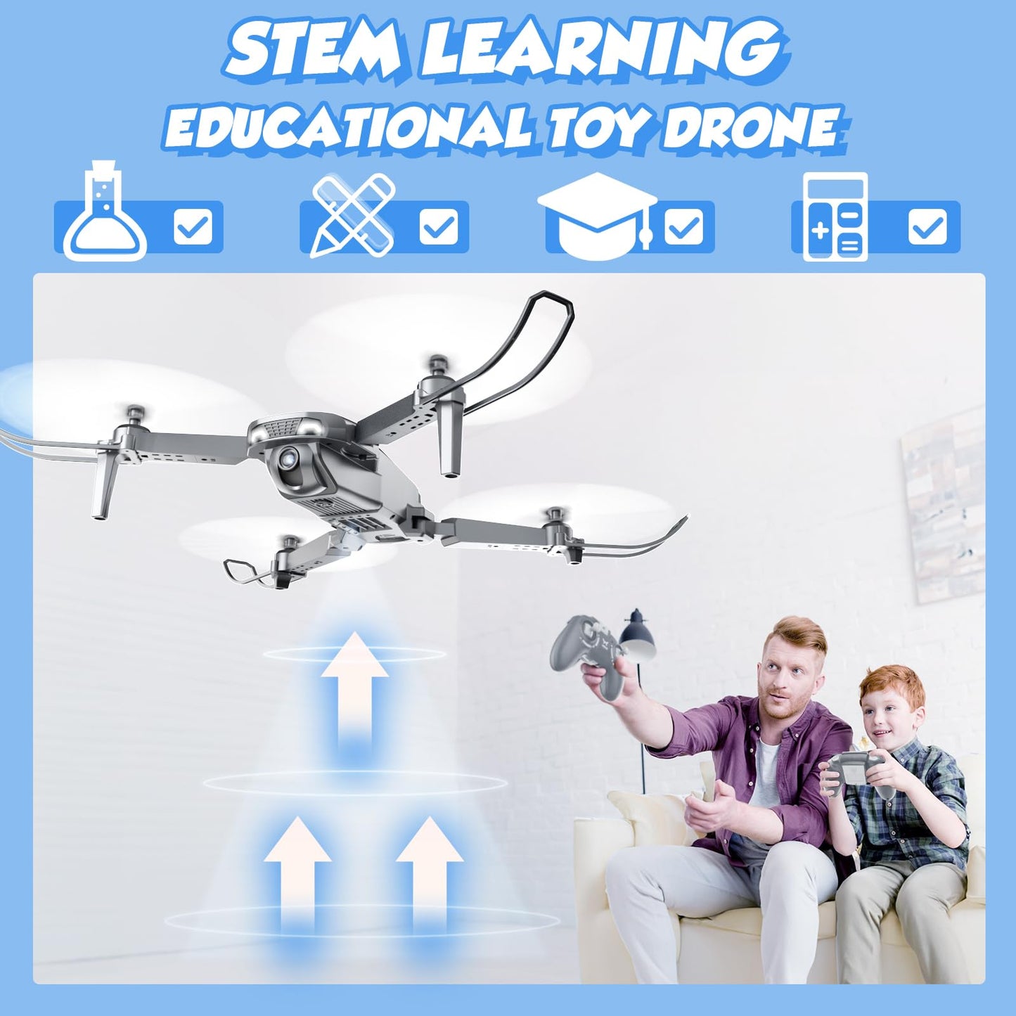 NEHEME Drones for Kids with Camera - Remote Control Helicopter Toys Gifts for Boys Girls, 1080P HD FPV RC Quadcopter for Adults, One Key Start/Land, Altitude Hold, Gravity Control, 2 Batteries, Grey