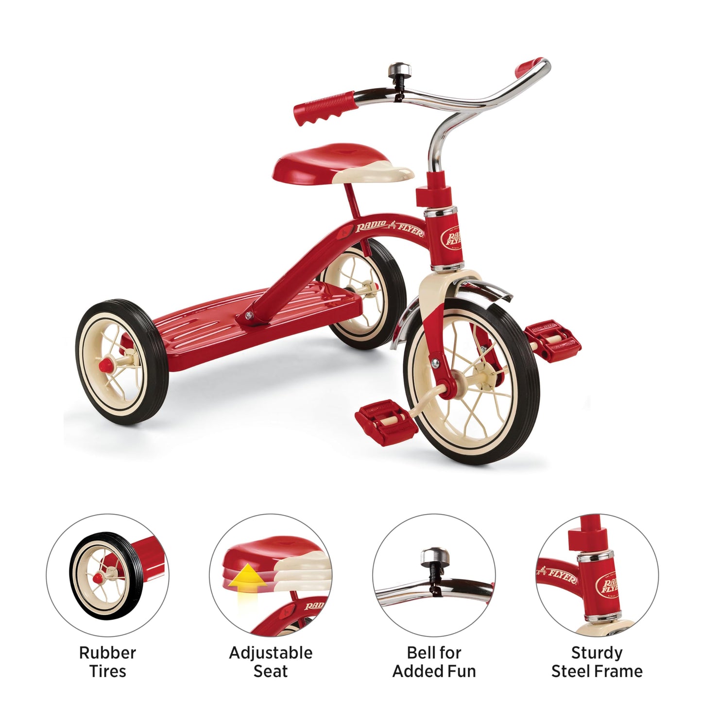 Radio Flyer Classic 10 Inch Toddler Tricycle with Rubber Tires and Steel Frame, Red