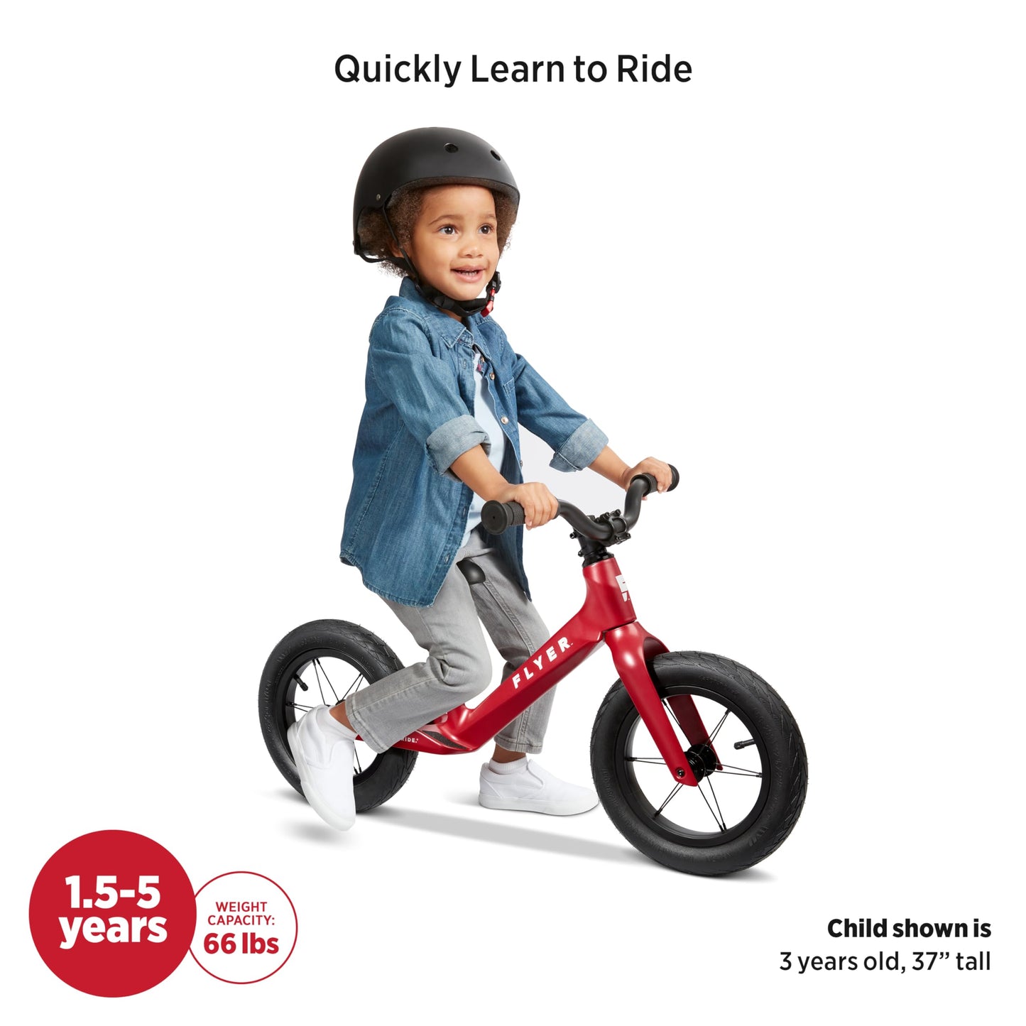 Radio Flyer Ultra Lite Balance Bike, Red, for Kids Ages 1.5-5, Pedal Free for Quick Learning, Lightweight Frame, Rubber Air Tires, Tool-Free Adjustable Seat, Footrest, Kid & Toddler Balance Bikes