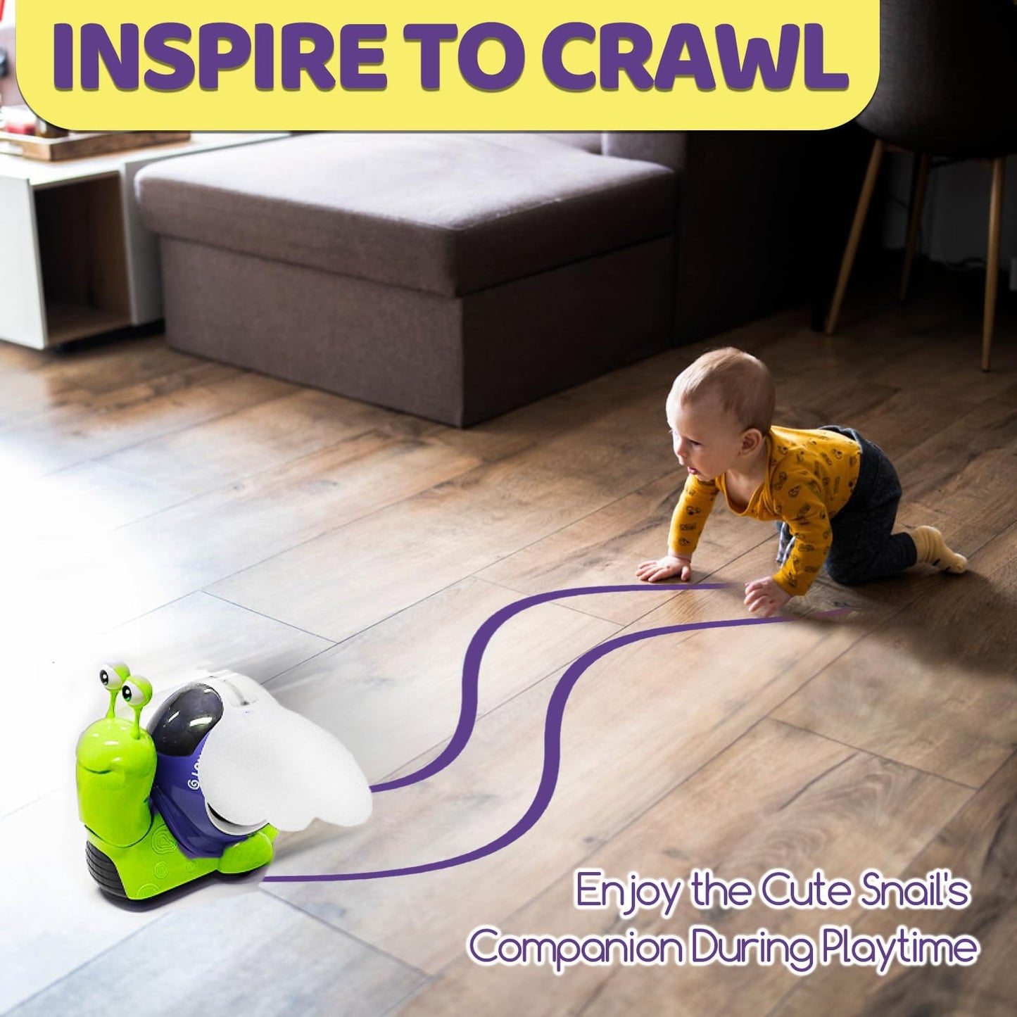 Hunfur Auto-Sensing Snail Crawling Toy,Dynamic LED Lights Music Interactive Toy for Baby Infant Boy Girl, Funny Birthday for Toddler