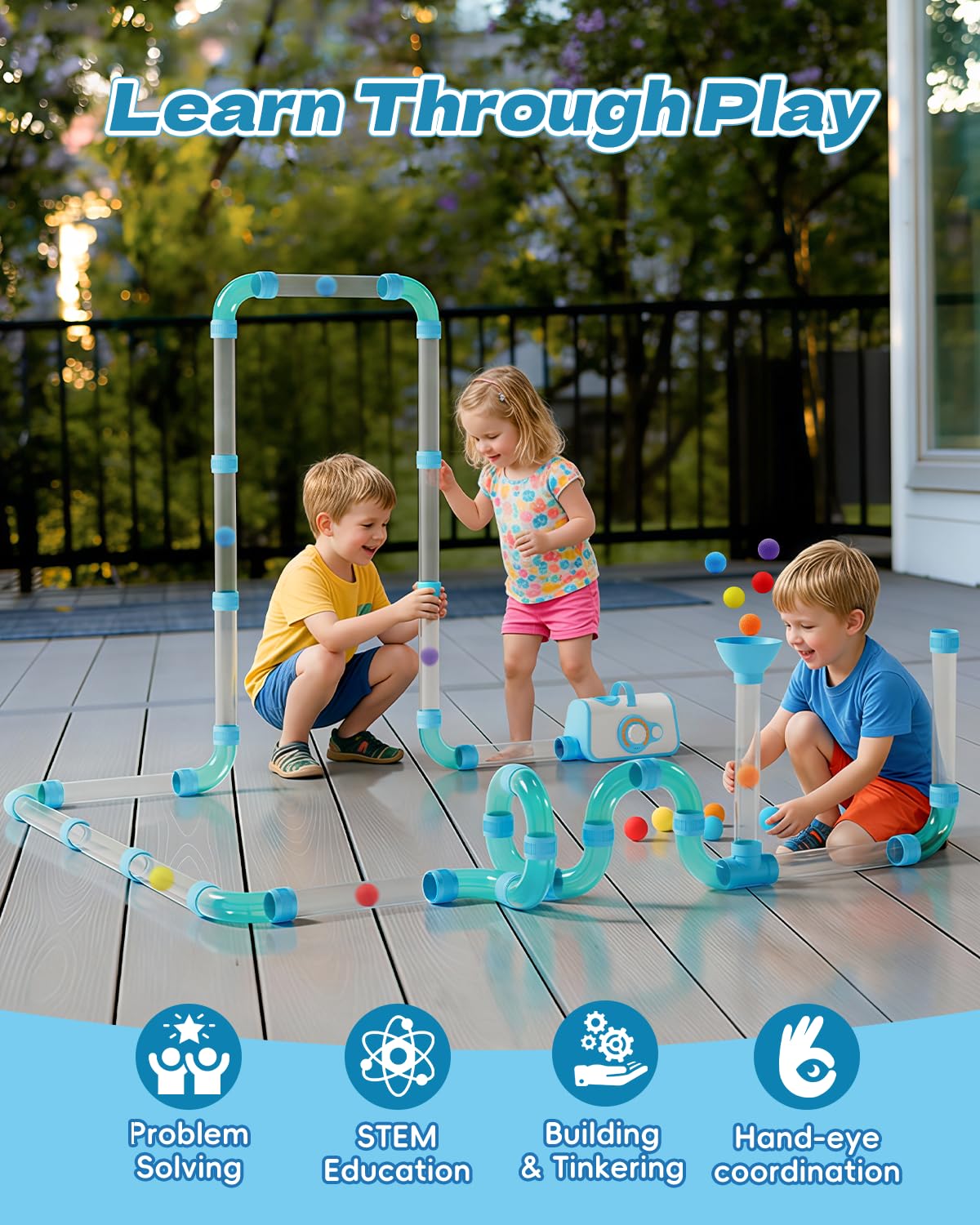 KNMDU Upgraded STEM Toys for Kids Ages 3+, DIY Airflow Building Toys with 20 Foam Balls, Up to 7 Hours Playtime, Learning Toys Gifts for Kids Boys Girls (Upgraded)