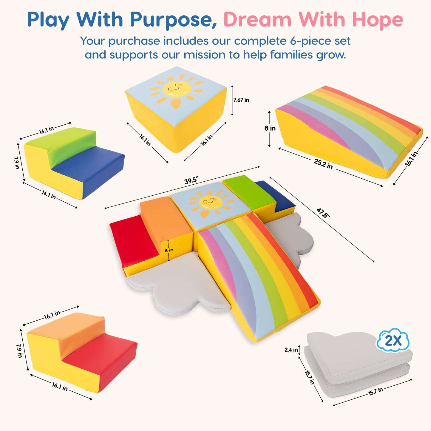 Once Upon a Cloud Foam Climbing Blocks 6-Piece Set - Indoor Climbing Toys for Toddlers Ages 1 to 4 Years - Soft Play Equipment that Builds Motor Skills and Balance