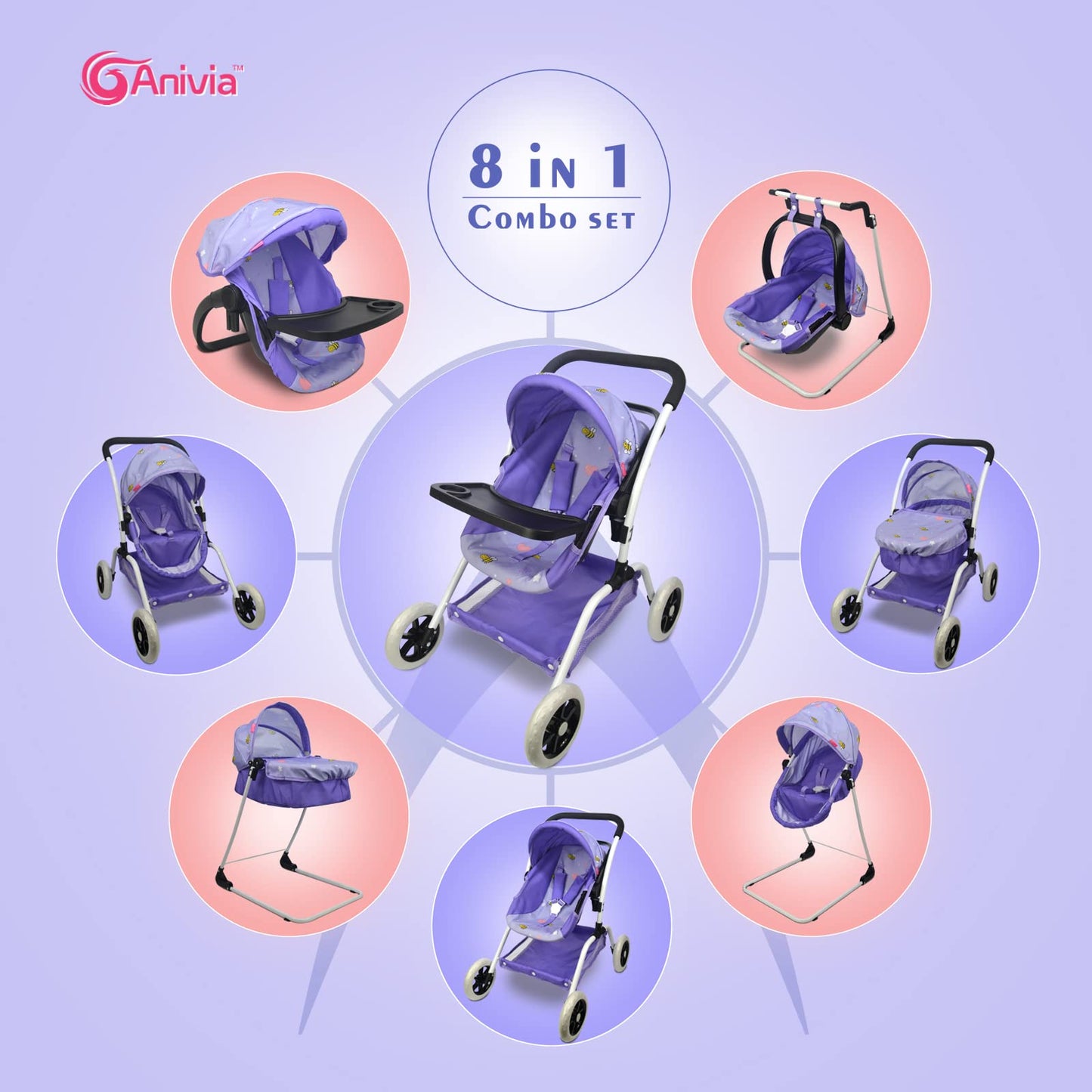 Anivia Doll Bed Furniture 2 Function Toy, Doll Bed and Doll Swings Together for 18 inches Baby Dolls, Baby Doll Crib with Bottom Tray
