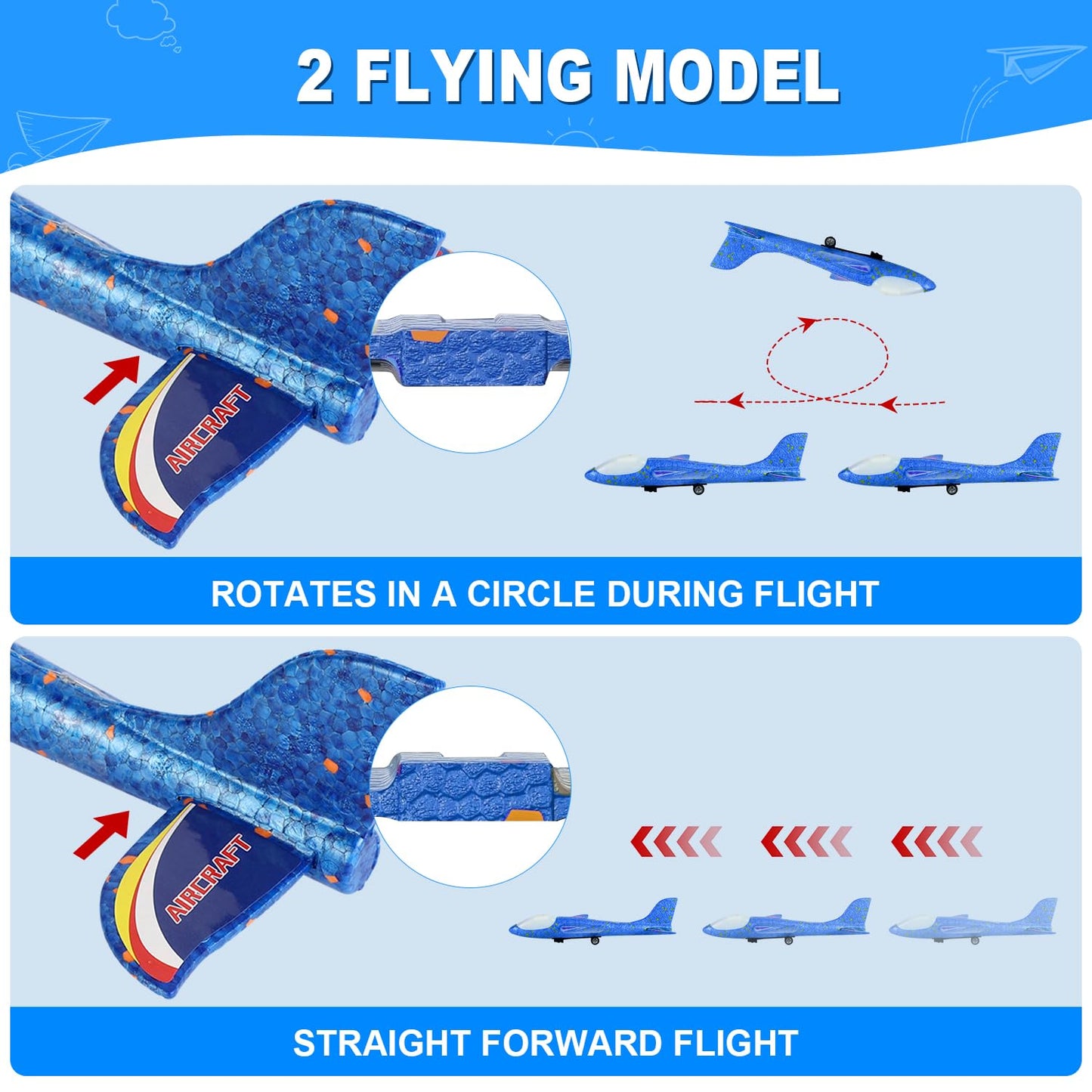 TAOTENDAR Airplane Launcher Toys,3 Pack 13.2'' LED Foam Glider Catapult Plane Toy for Boys,2 Flight Modes Outdoor Flying Toys Birthday Gifts for Boys Girls 3 4 5 6 7 8 9 10 11 12 Year Old