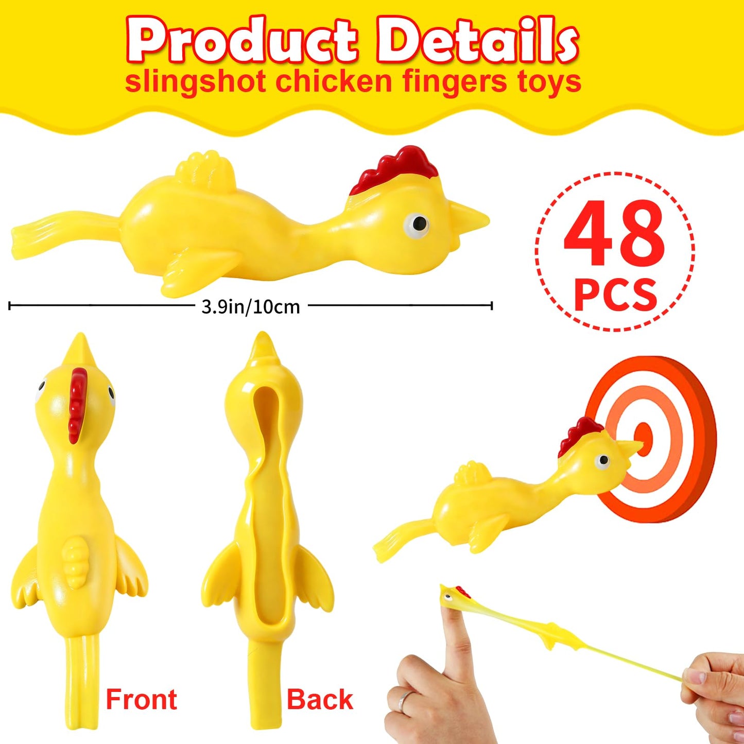 Mantyplay 48 Pcs Slingshot Rubber Chicken Finger Toys, Funny Gag Gifts for Kids Party Favors, Sticky Rubber Chicken Fidget Toys, Treasure Box Toys Classroom Prizes for Boys Girls