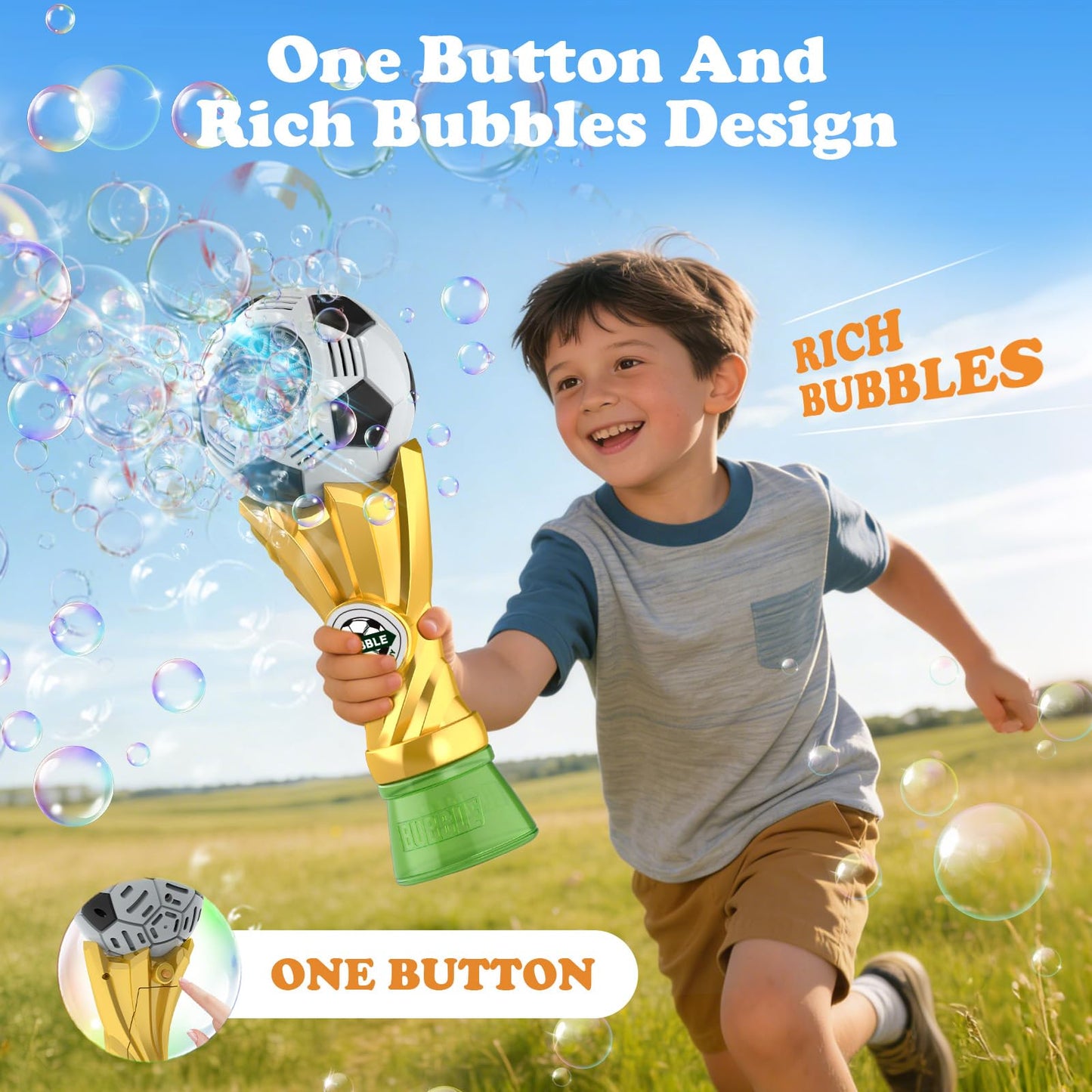 Football Trophy Bubble Wand,Soccer World Cup Bubble Machine for Kids,Light Up Bubble Maker,Bubble Blower,Outdoor Party Birthday Bubbles Toy for Toddlers,Gift for Boys Age 3-8 Years Old.