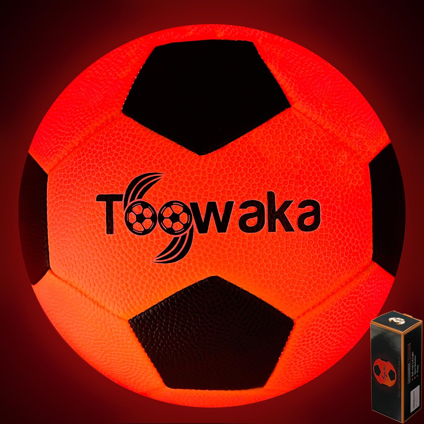 Toowaka Light up Soccer Ball,Glow in The Dark Soccerball with LED Lights Pre-Installed-Batteries Included(Size 5)