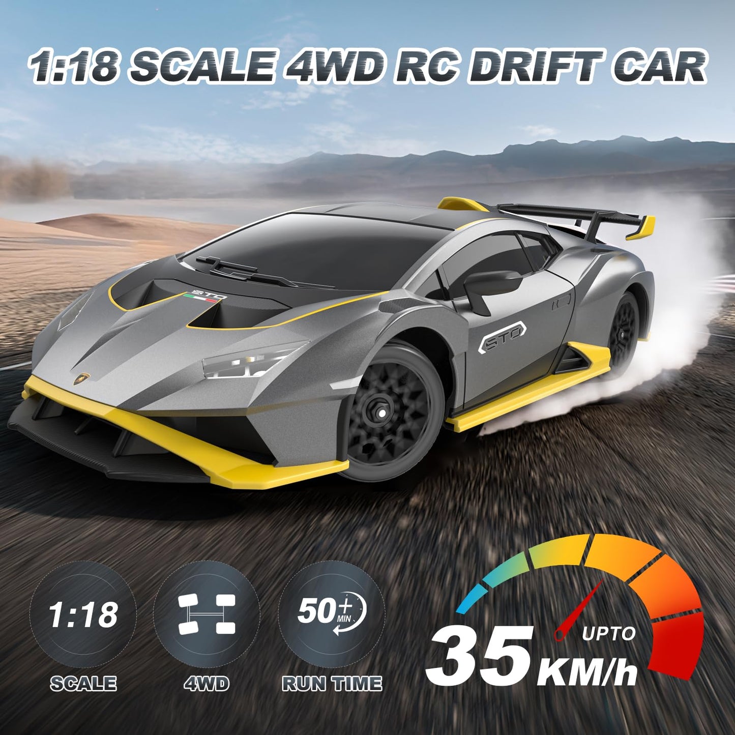 SEDITY Lamborghini Remote Control Car, 1:18 Scale Lambo Toy Car, Officially Licensed Fast Rc Cars with Led Light, Race Car Toys for 4-12 Boys Girls Adults Birthday Ideas Gift.