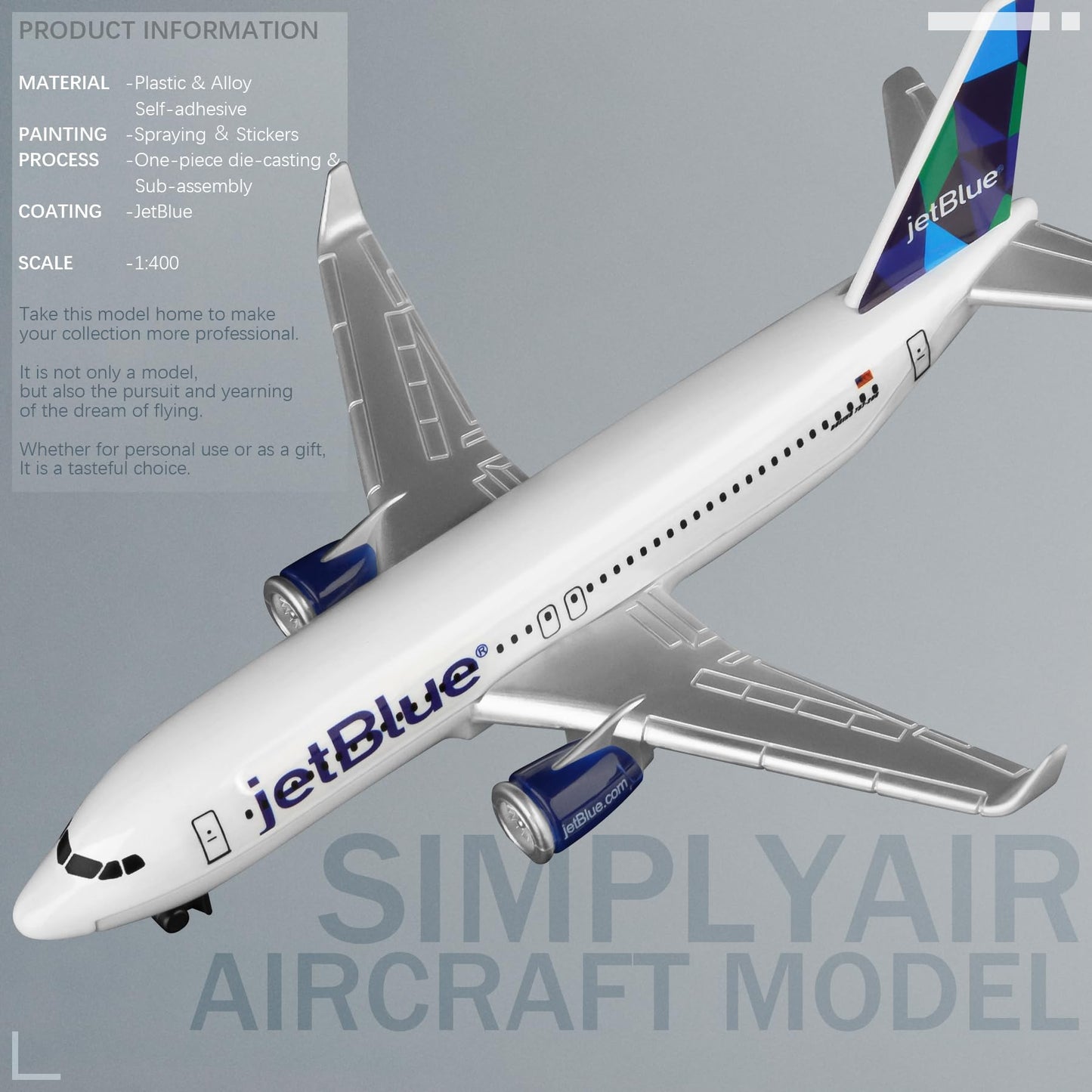 SimplyAir 1/400 jetBlue Airplane Model Kits Plastic Airplane Model for Collection and Display