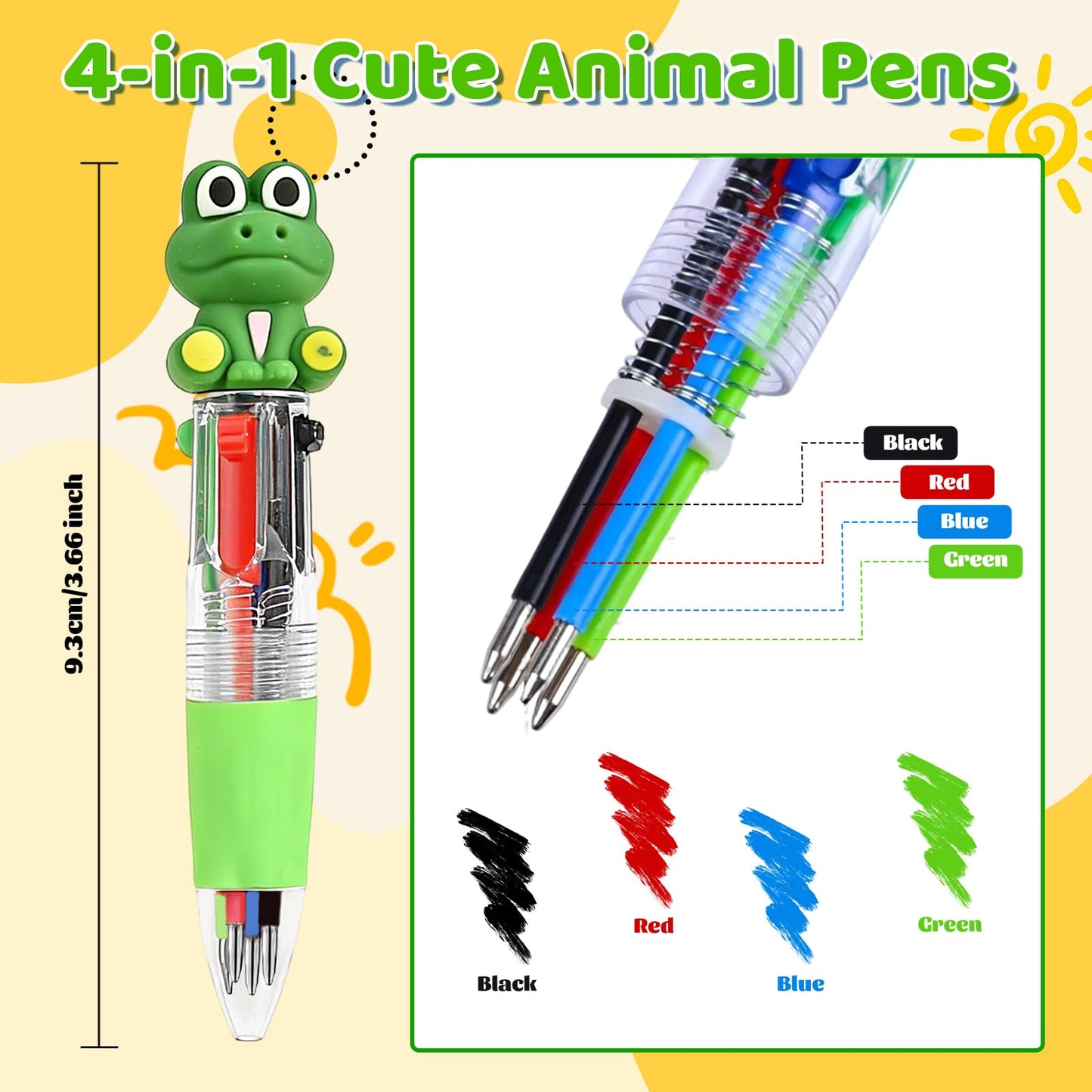 Zhirlyn Animal Party Favors Animal Pens Multicolor Pen in One Cute Fun 4-in-1 Pens Bulk Cool Ballpoint Pens for Birthday Gifts Teacher Supplies (Animal, 48)