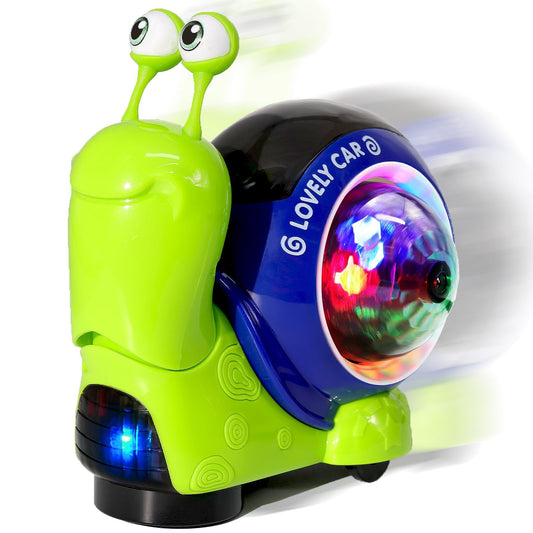 Hunfur Auto-Sensing Snail Crawling Toy,Dynamic LED Lights Music Interactive Toy for Baby Infant Boy Girl, Funny Birthday for Toddler