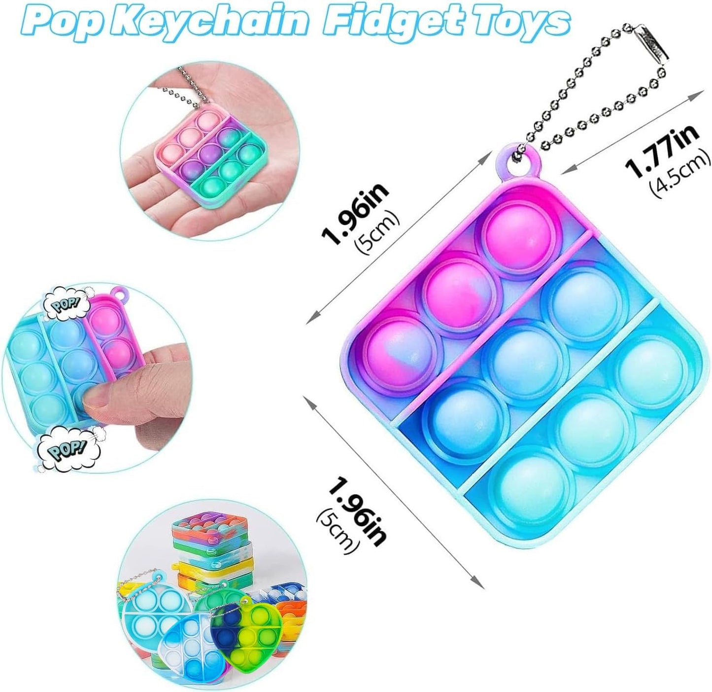 60 Pack Mini Pop Keychain Fidget Toys — Mixed Sensory Stress Relief Toy Bulk for Kids & Adults | Party Favors, Goodie Bag Stuffers, Classroom Prizes, Birthday
