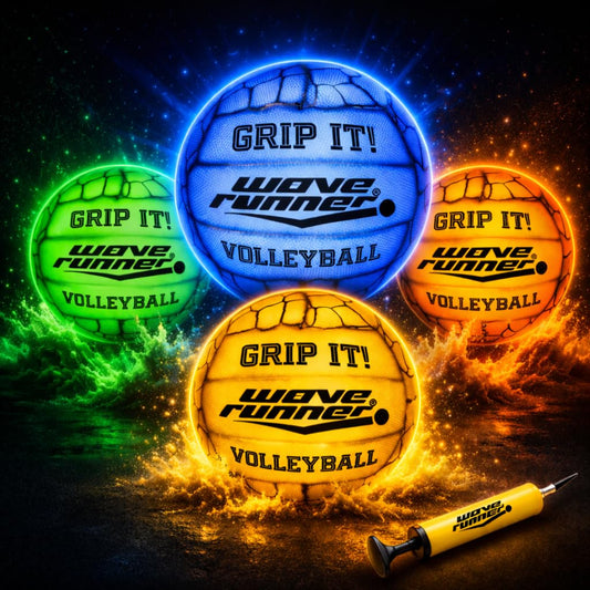Wave Runner Grip-It Glow in the Dark LED Volleyball — Waterproof Light-Up Ball for Beach, Pool & Night Play — Sure-Grip Texture, Soft-Impact, Outdoor Sports Toy for Kids, Teens & Adults