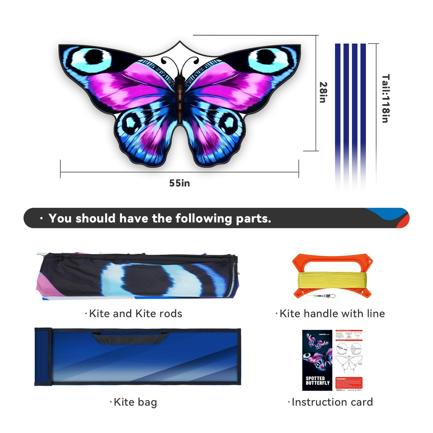 SGftre Colorful Butterfly Kite,Easy to Fly Large Outdoor Kite for Kids & Adults, Beach & Park Toys with Durable Nylon, Family Fun Activities