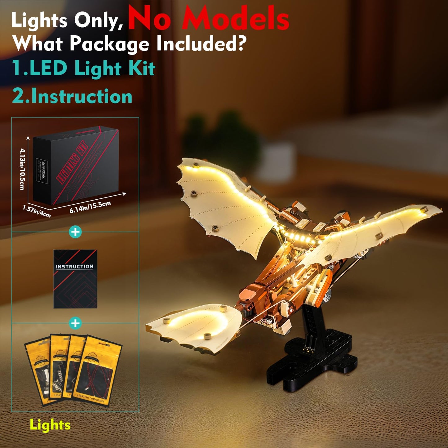LocoLee Light kit Compatible with Lego Leonardo da Vinci's Flying Machine - No Model Only Light, LED Lighting Accessories Compatible with Lego The Flying Machine of Leonardo da Vinci 10363