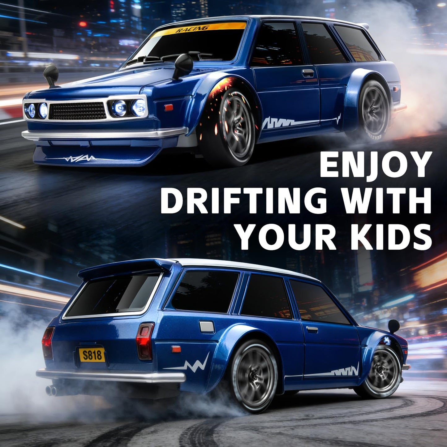 Nowzeth RC Drift Car, 1/24 Remote Control Drift Car for Adults Kids, 20KM/H 4WD Low/High Speed RC Cars with LED Lights, Extra Drifting Tires, Vehicle for Boys Girls Beginners Indoors Outdoors Blue