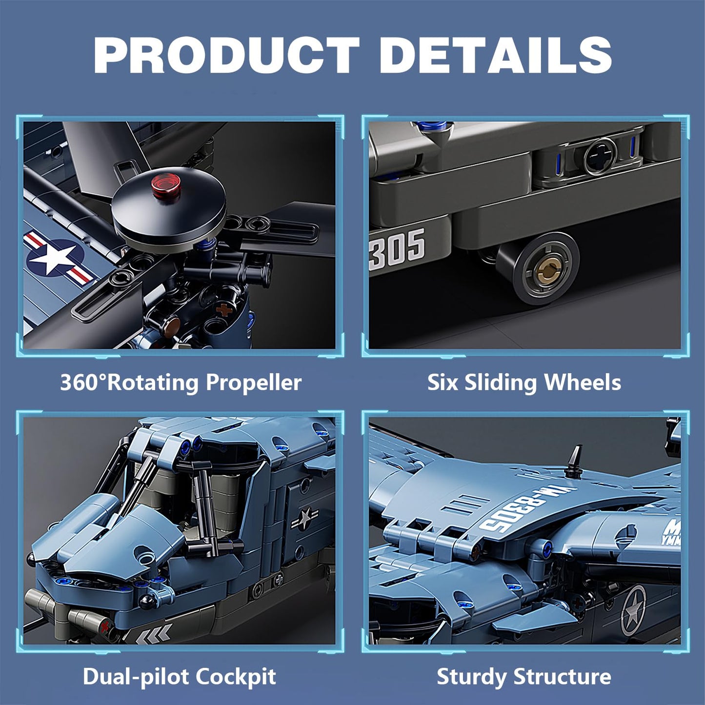 Chodia Military Helicopter Building Blocks Set,Fighter Jet Model Toys,V-22 Osprey Army Airplane Kits with Ratoting Propeller,STEM Christmas Xmas Birthday Gifts for Adult Boys Teens 8-14 14+(1486PCS)