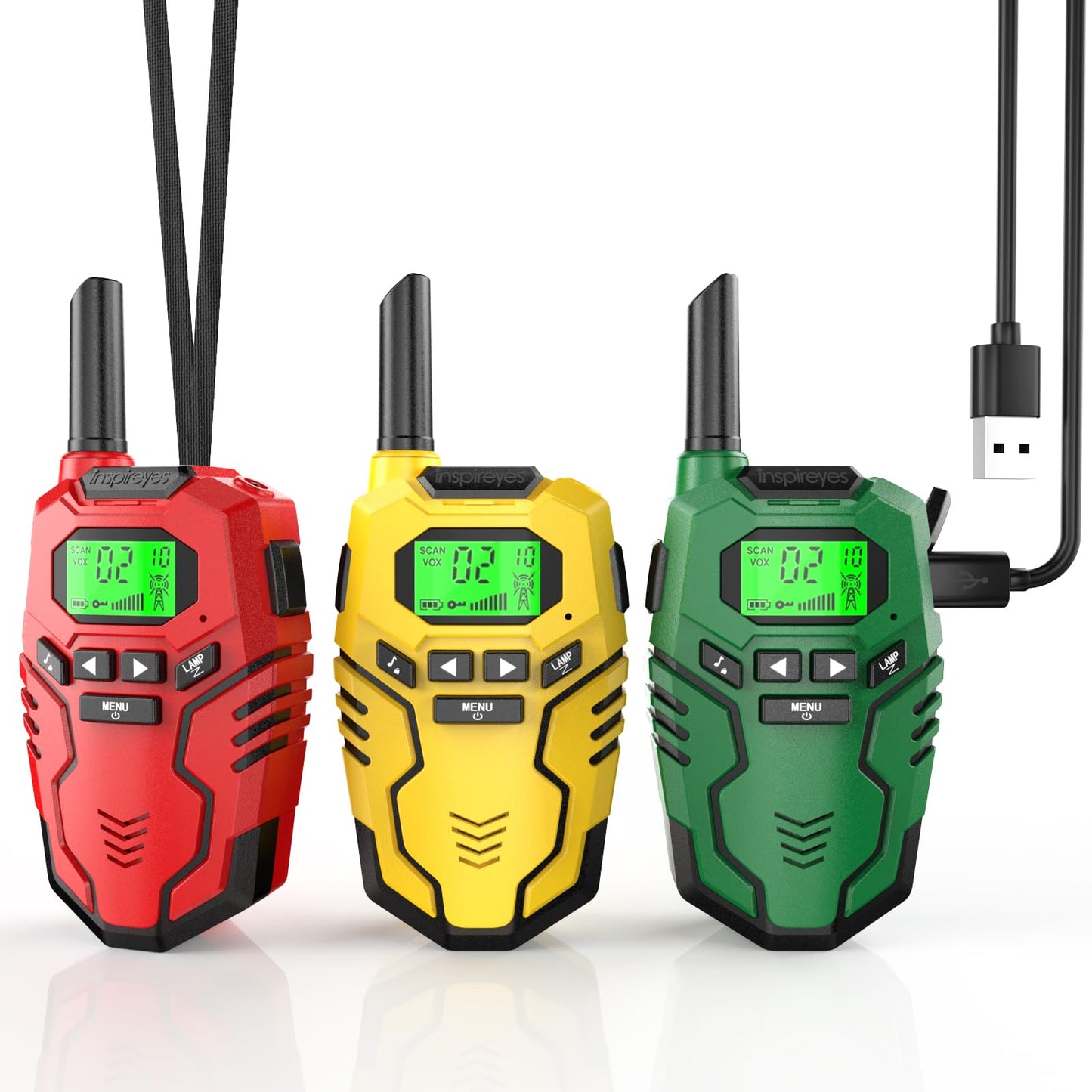 Inspireyes Walkie Talkies for Kids, Rechargeable Long Range 2 Way Radio, Outdoor Beach Camping Road Trip Role Play Toys for 3 4 5 8-12 Year Old Boys Birthday Xmas Gift for Kids, 3 Pack