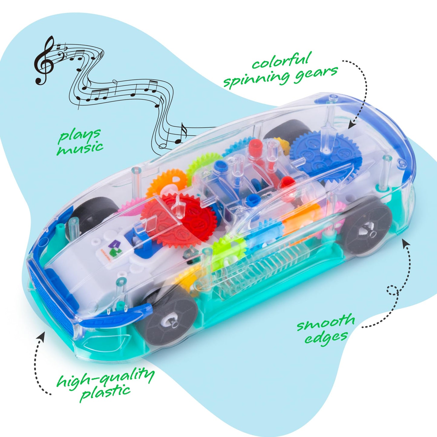 ArtCreativity Light Up Transparent Sensory Car Toy for Kids, 1PC, Bump and Go Toy Car with Colorful Moving Gears, Music, and LED Effects, Easter Toys for Toddlers, Great Birthday Gift Idea