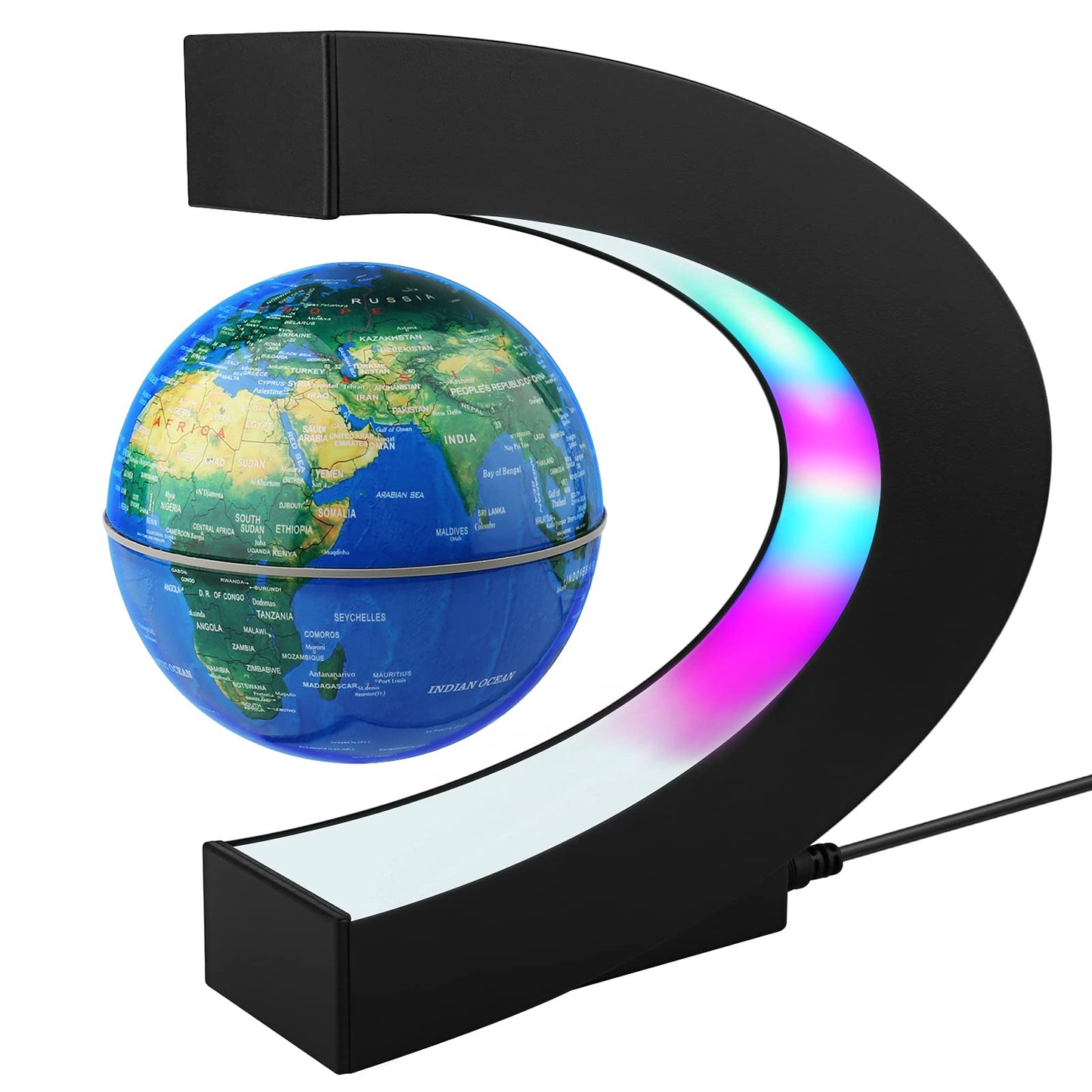 REHAVE Novelty Gifts for Kids, Boys, Girls, Birthday Gift for Men, Gifts for Boss, Boyfriend, Graduation Gift for Him, Magnetic Levitation Floating World Map Globe with C Shape Base, With LED Lights