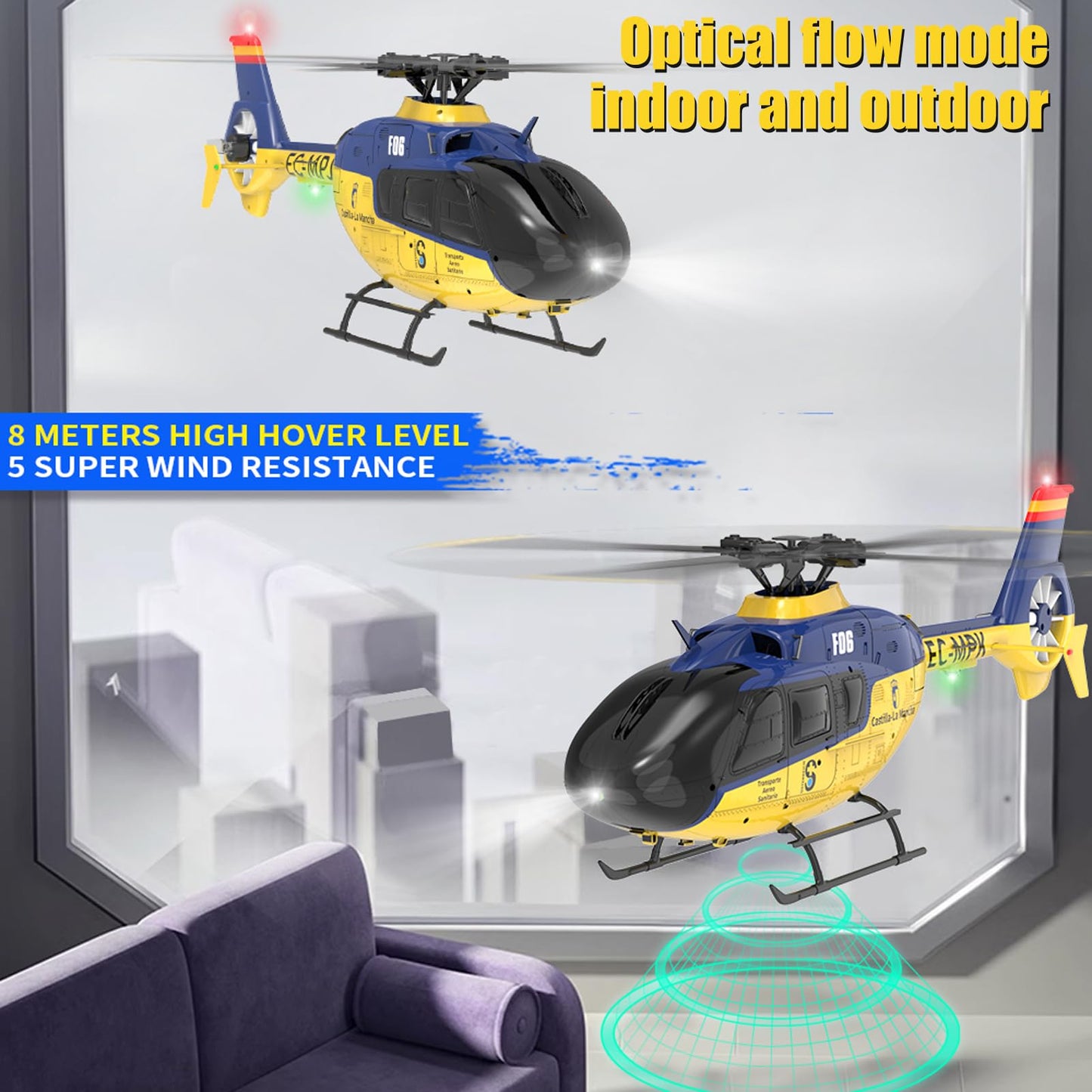 Hylukon F06 Remote Control Helicopter, 6-Axis Gyro RC Helicopter with Brushless Motors, Altitude Hold, Optical Flow Positioning Function and LED Lights, 2.4GHz Mini Aircraft Toy for Teens Adults