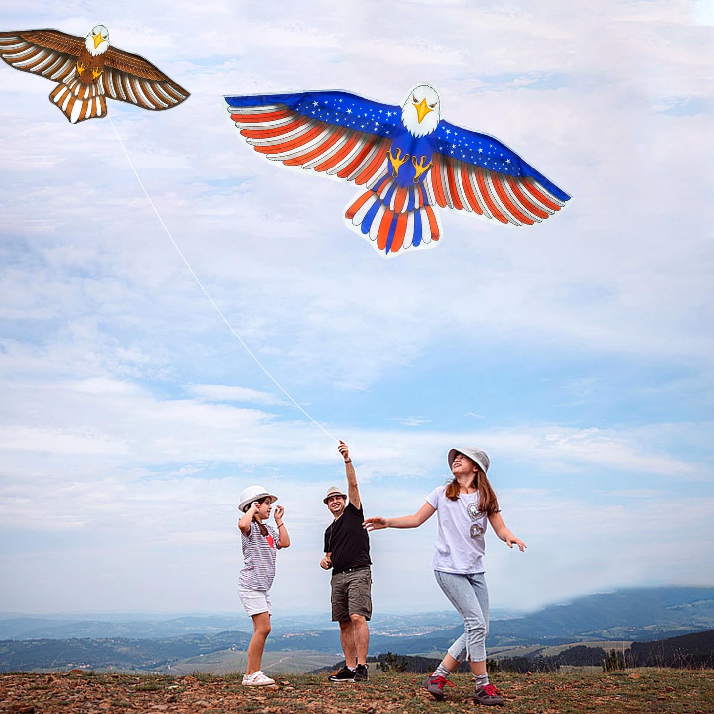 TCVENTS 2 Pack 61" Patriotic Eagle Kites for Kids Adults Birthday Gifts, Huge Easy to Fly Kites for Kids Ages 4-8 8-12 with 328FT String for Beach Yard Boys Girls Family Outdoor Games & Activities