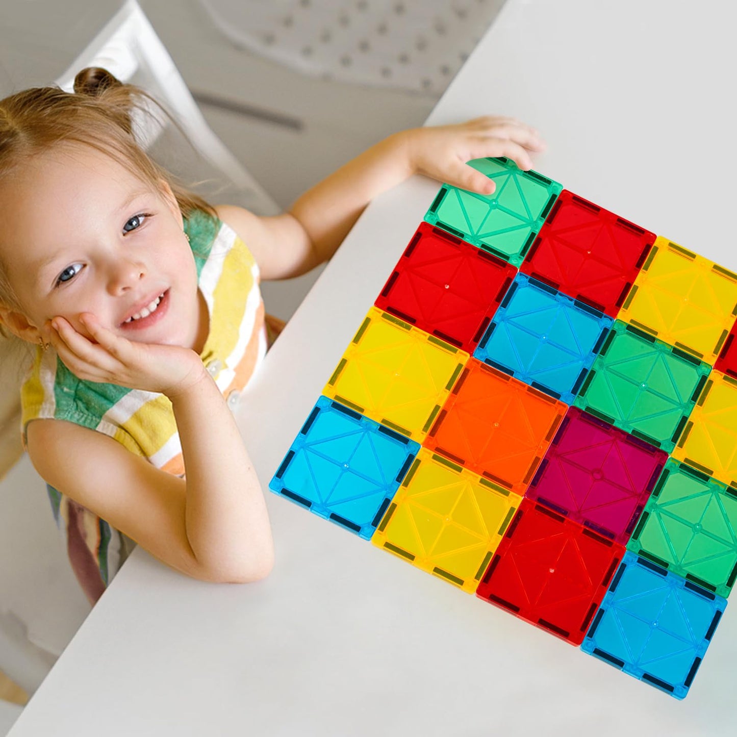 FNJO Magnetic Tiles, 100PCS Building Blocks, STEM Magnets Building Toy Set, Preschool Kindergarten Construction Stacking Toy, School Teacher Supplies, Classroom Must Haves