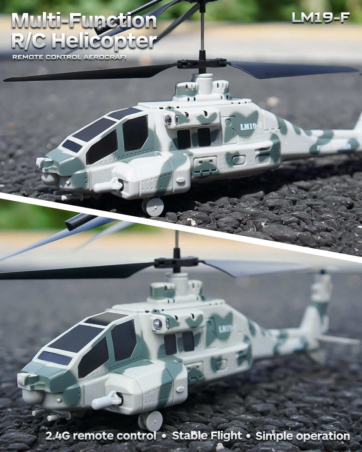LMRC RC Helicopter with 10 Missiles, 2.4GHz LM19-F Army Remote Control Helicopter, Military Helicopter for Beginners and Adults, LED Lights, Altitude Hold, One-Key Take Off, Indoor Friendly