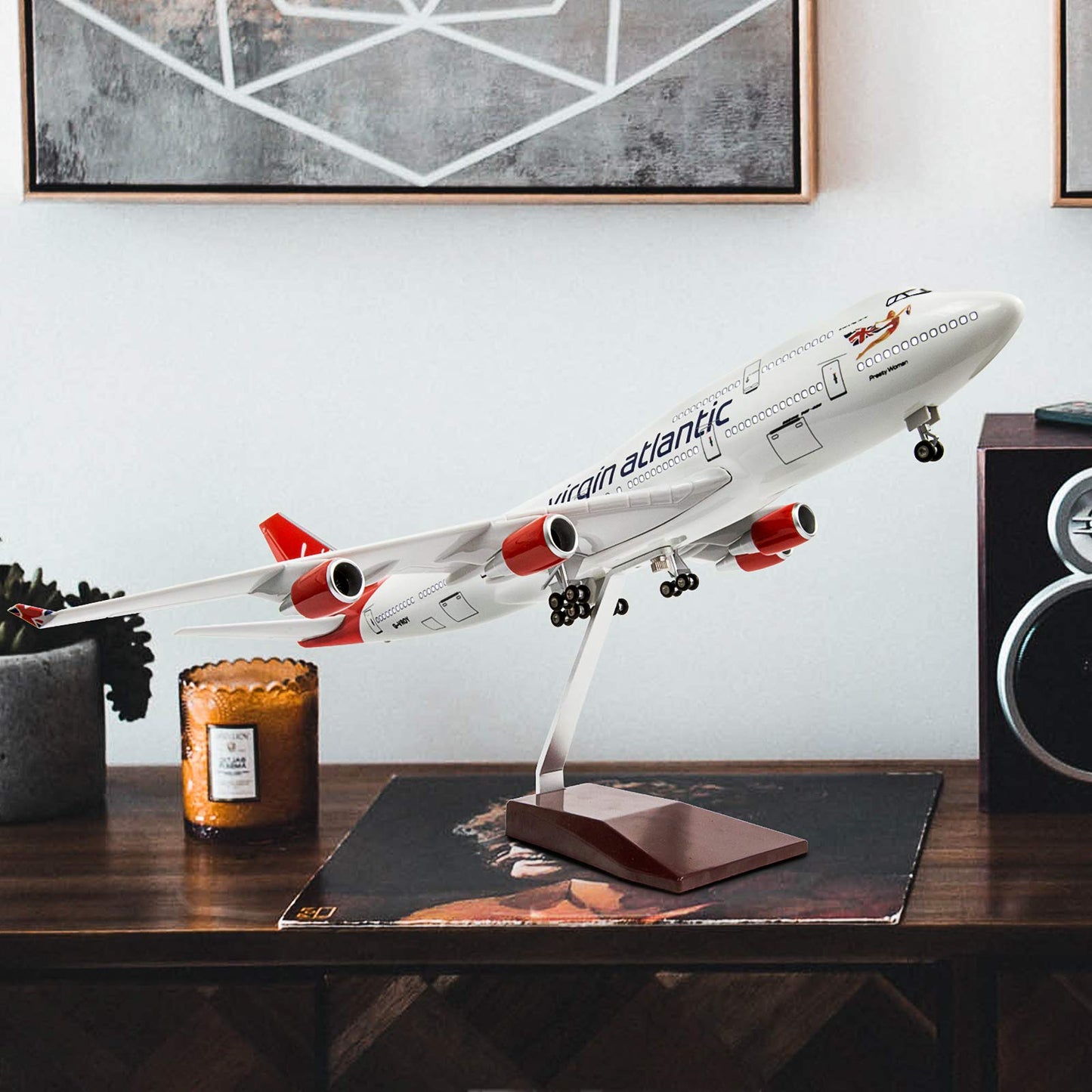 24-Hours 18” 1:130 Scale Model Jet British Airways Virgin B747 Model Planes Kits Display Die-cast Airplane with LED Light(Touch or Sound Control)