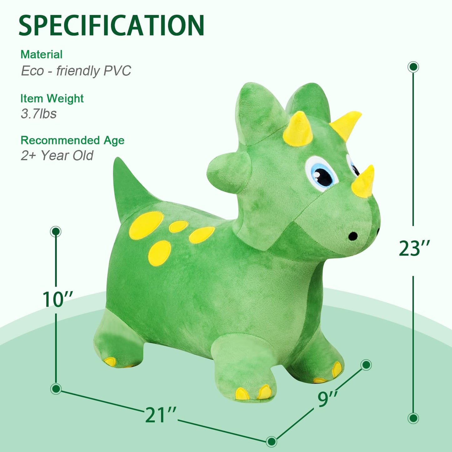 INPANY Bouncy Horse, Dinosaur Hopper Toys, Toddler Plush Bouncing Animal, Dinosaur Birthday Party Decorations, Inflatable Ride on Rubber Triceratops Bouncer, Outdoor for 2 3 4 Yr Boy Girl