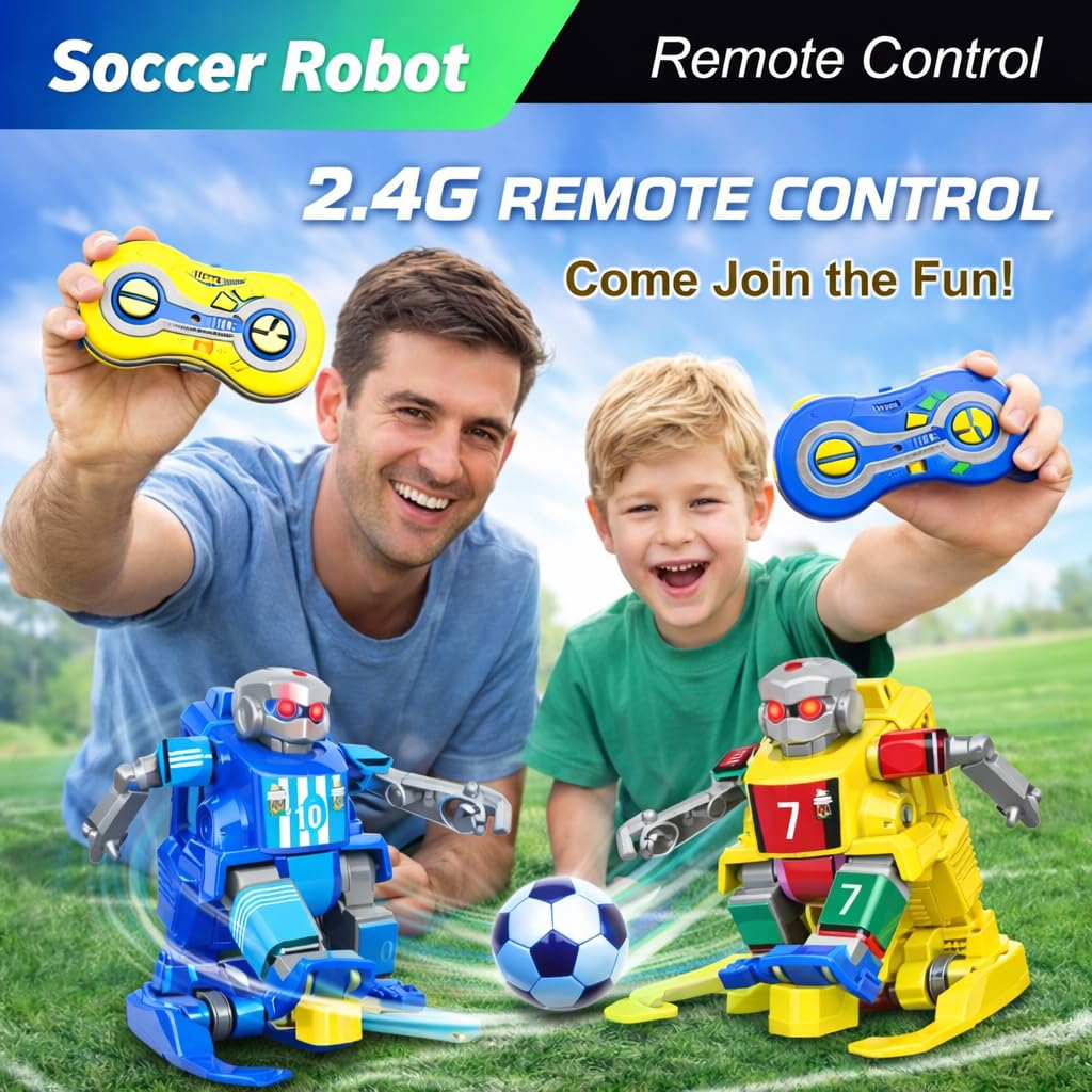 ANTSIR Remote Control Soccer Robot Toy, 2.4G Rechargeable RC Football Player with Lob Shot and Long Shot, 2-Player Battle Interaction Games, Sports Birthday Gift for Boys Girls Age 8-16