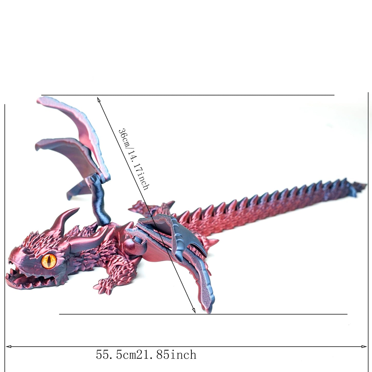 22inch 3D Printed Dragon with Wing,Cool Flying Dragon Movable Mouth,Flexible Joint Animal lacertid Pterosaur Figurines,Home Office Decor,Fidget Toys for Adults Teens,Surprise Fantasy Gifts (RBL)