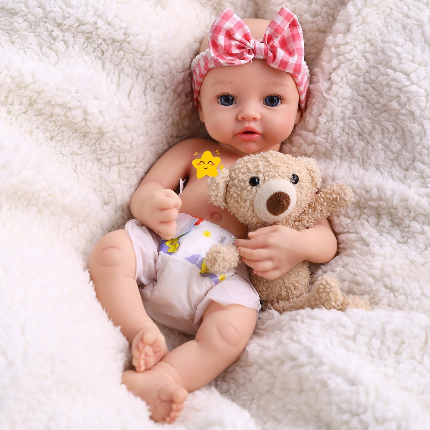 BABESIDE 16 Inch Silicone Baby Doll Realistic Newborn Girl Reborn Doll with Pink Gingham Outfit, Full Body Platinum Silicone Lifelike Baby Gift for Kids 3+ & Collectors