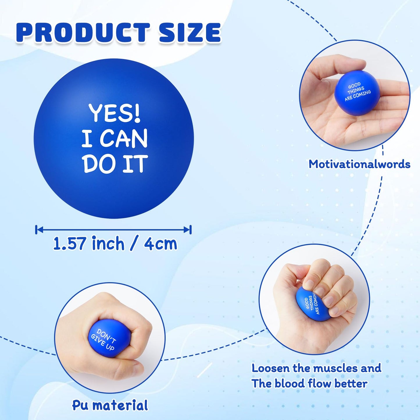 SHQDD 54PCS Stress Balls, Stress Balls for Adults, Soft Sponge Squeeze Toys with Inspirational Quotes, Office Classroom Stress Relief Gifts, Anxiety Relief Fidget Toys, Classroom Prizes, Student Gifts