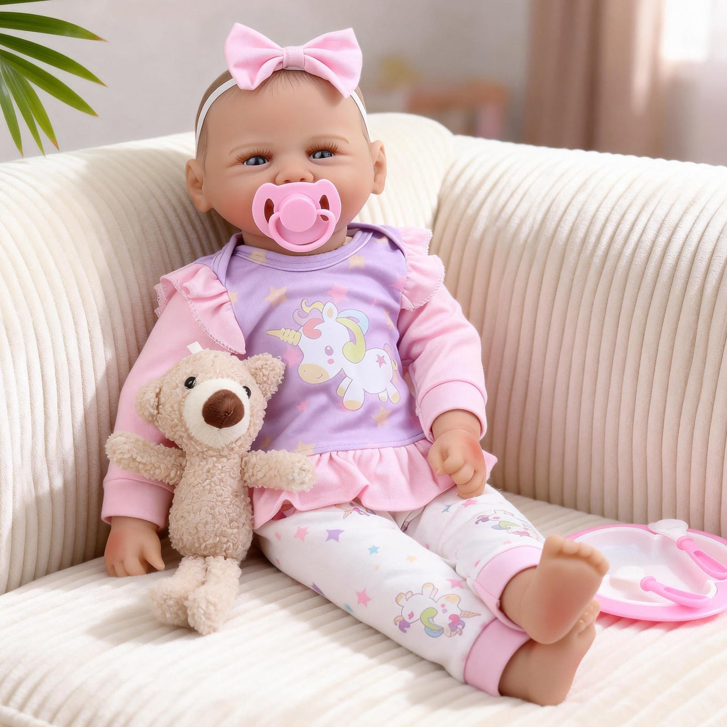 KSBD Baby Doll 17 Inch Large Realistic Soft Body Baby Doll with Accessories, Real Life Reborn Doll for Girls, Bottle, Pacifier, Diapers & Bibs, Gift for Ages 3+