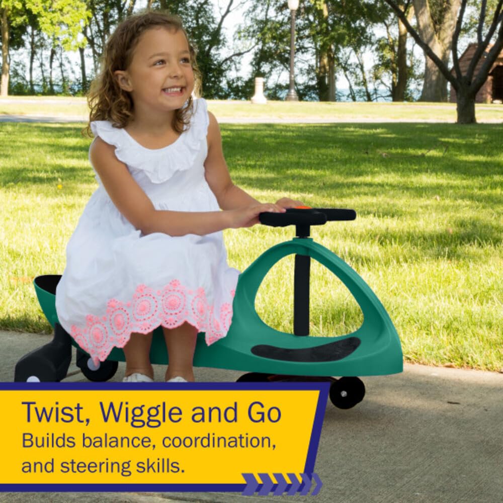 Wiggle Car Ride On Toy - No Batteries, Gears or Pedals - Twist, Swivel, Go - Outdoor Ride Ons for Kids 3 Years and Up by Lil' Rider (Green)